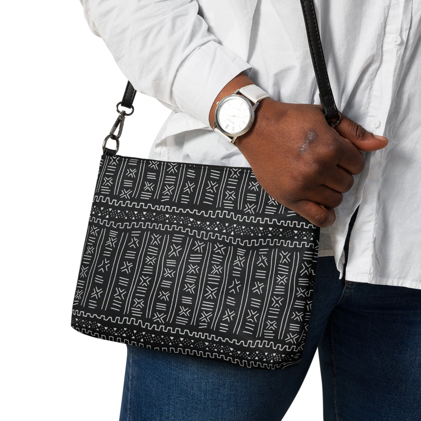 Black White Bogolan African Print Ankara Crossbody Bag