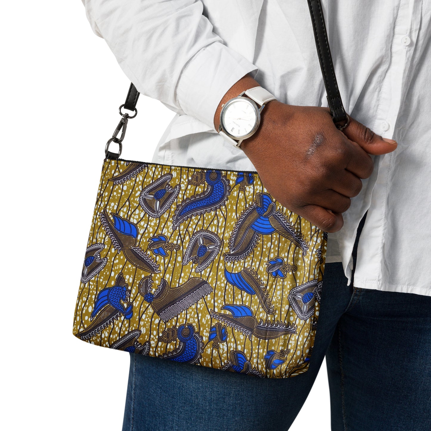 Blue Brown Abstract Ankara Crossbody Bag