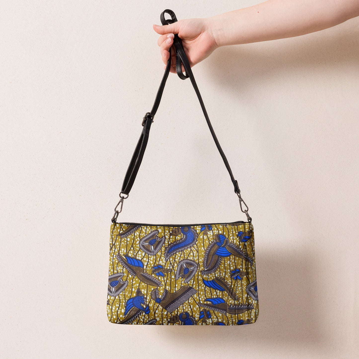 Blue Brown Abstract Ankara Crossbody Bag