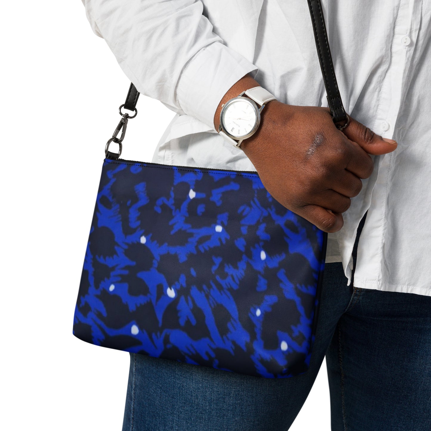 Blue Leopard Ankara Crossbody Bag