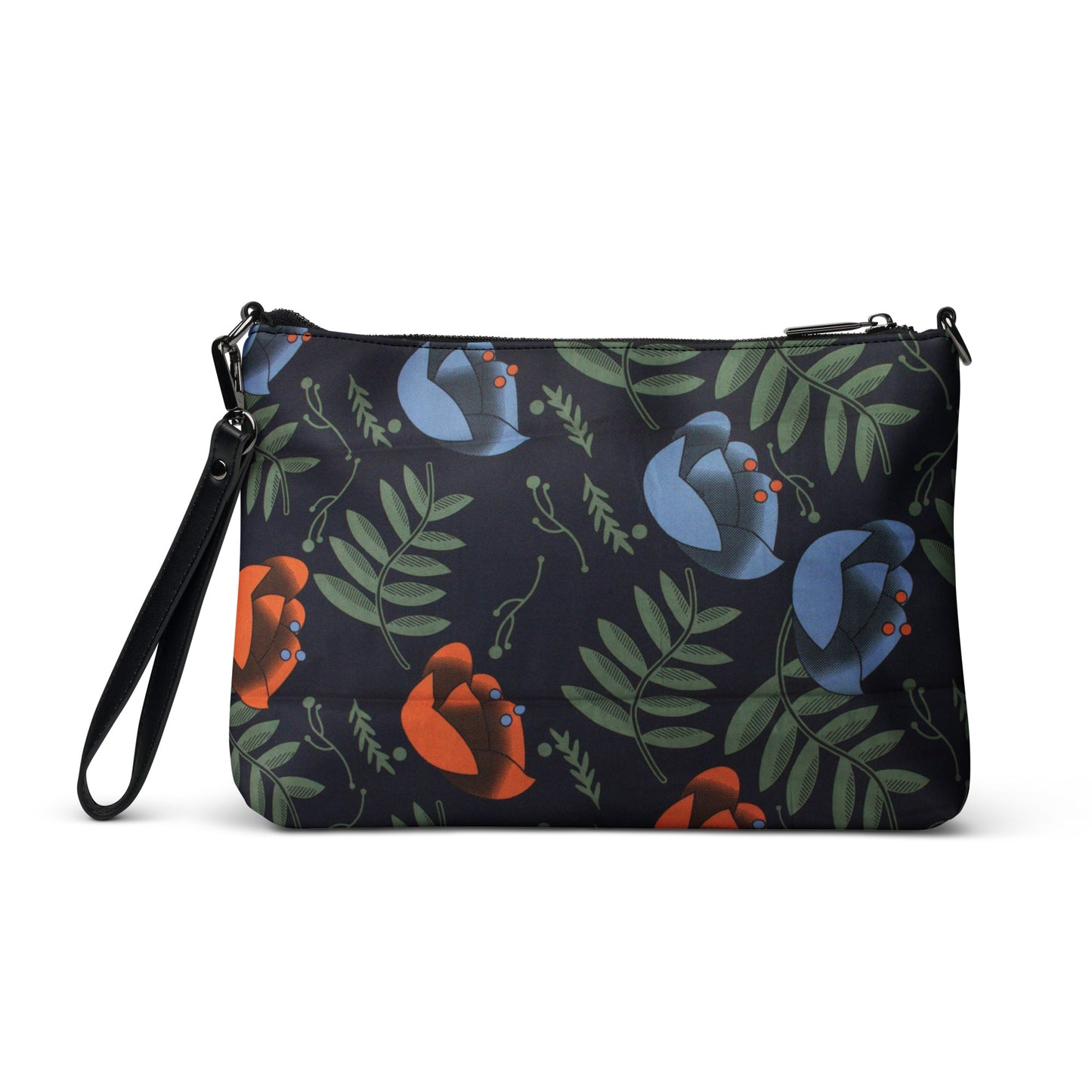 Blue Orange Floral Leaves Ankara Crossbody Bag