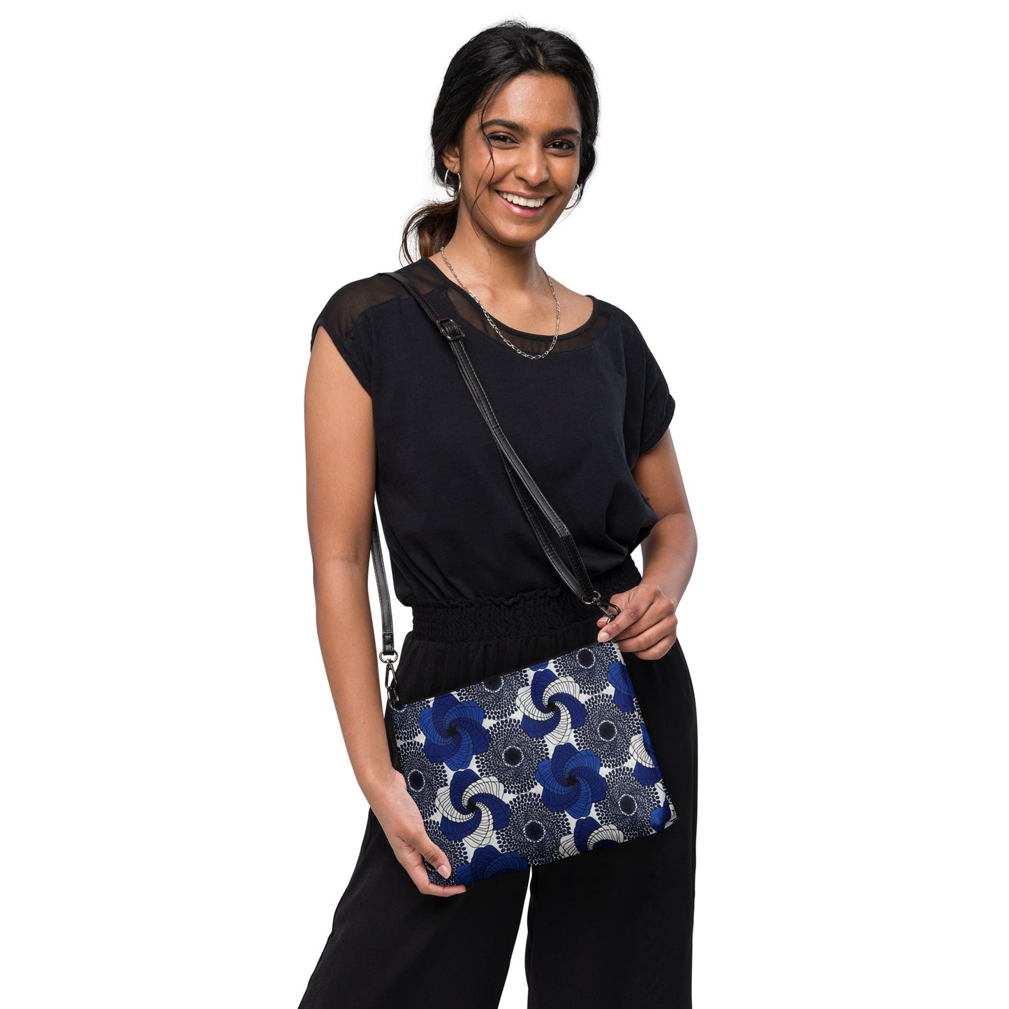 Blue White Black Mandela Ankara Crossbody Bag