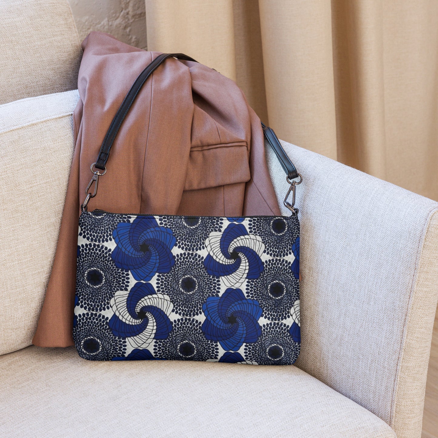 Blue White Black Mandela Ankara Crossbody Bag