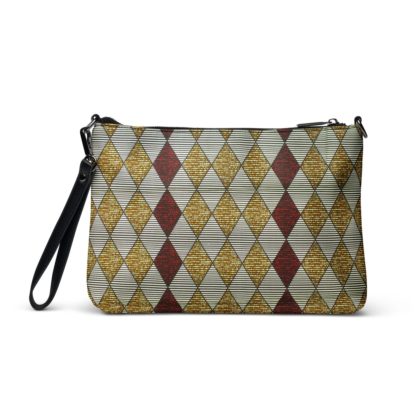 Burgundy & Gold Diamond Ankara Crossbody Bag