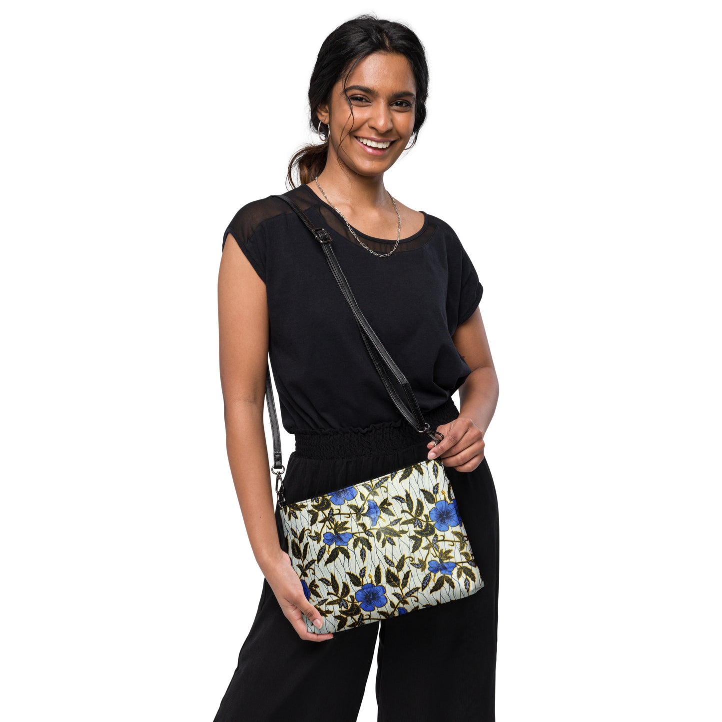 Cornflower Blue Leafy Ankara Crossbody Bag