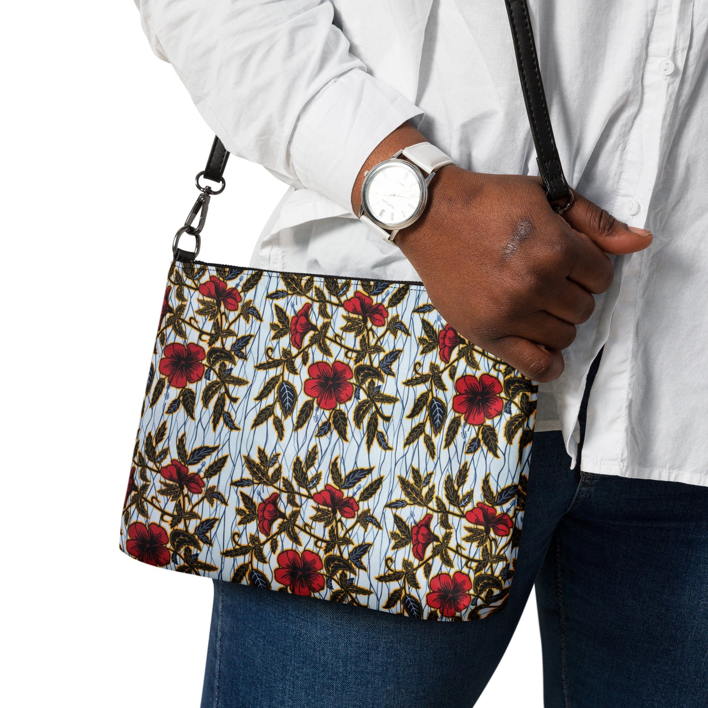 Hibiscus & Leaves Ankara Crossbody Bag