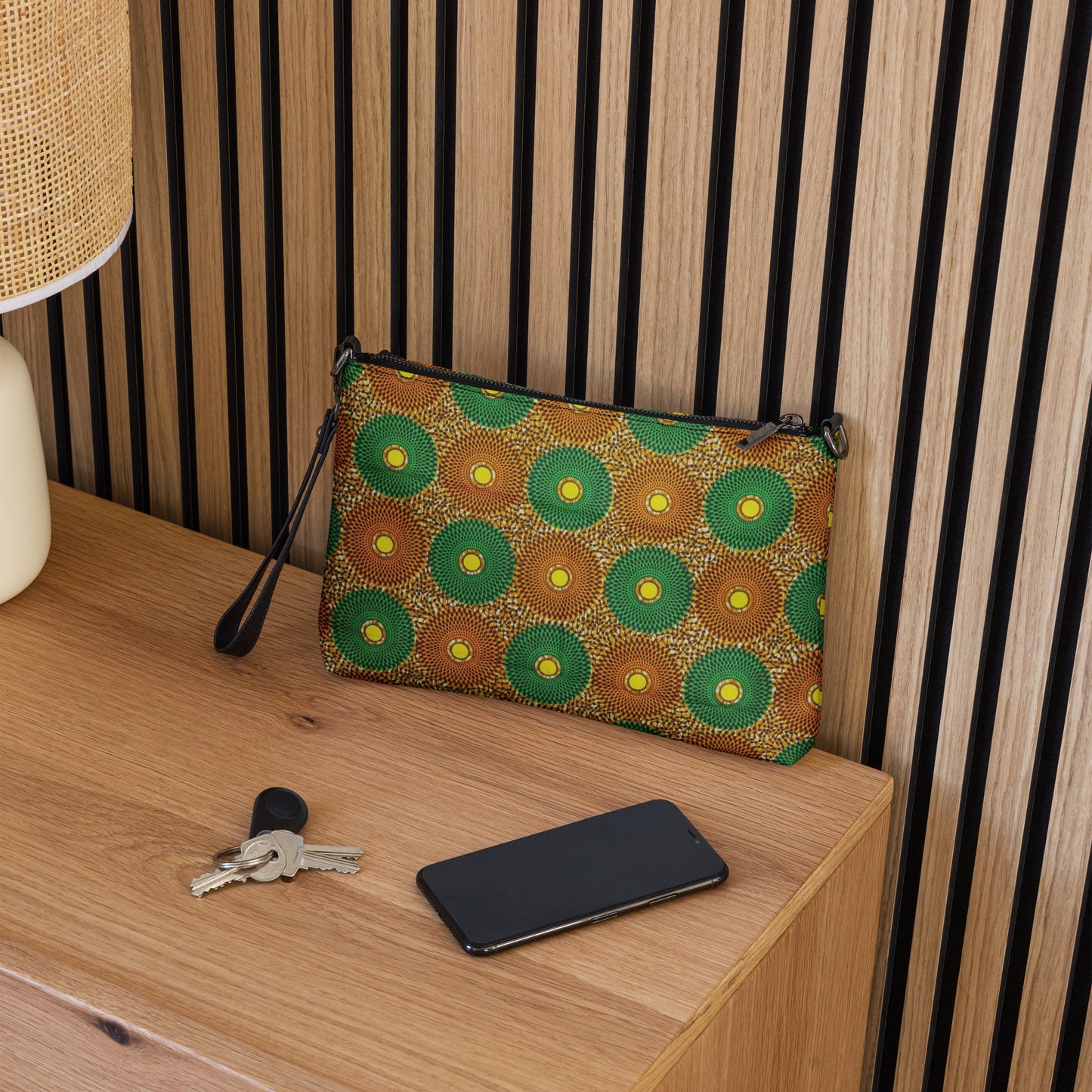 Green & Peach Mandela Ankara Crossbody Bag