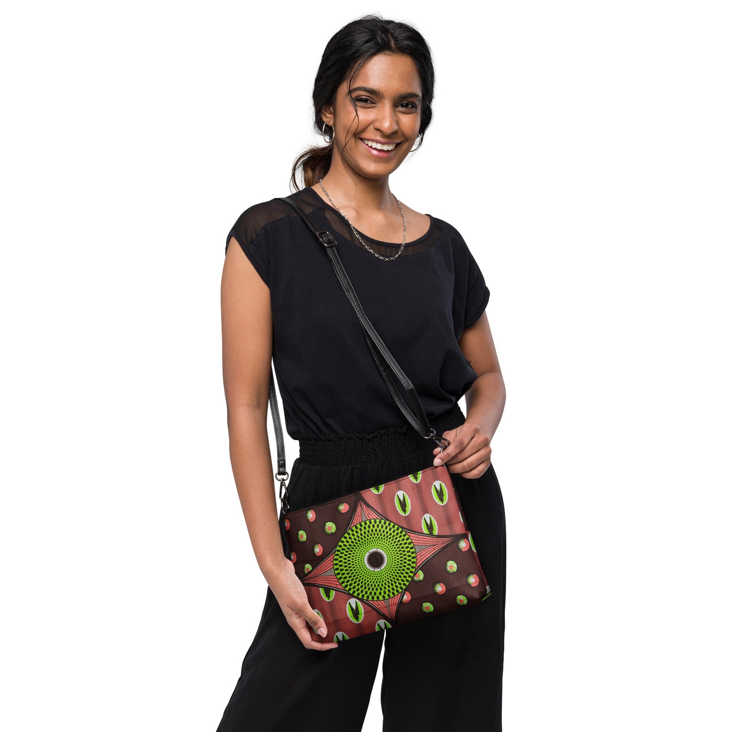 Green On Peach Brown Ankara Crossbody Bag