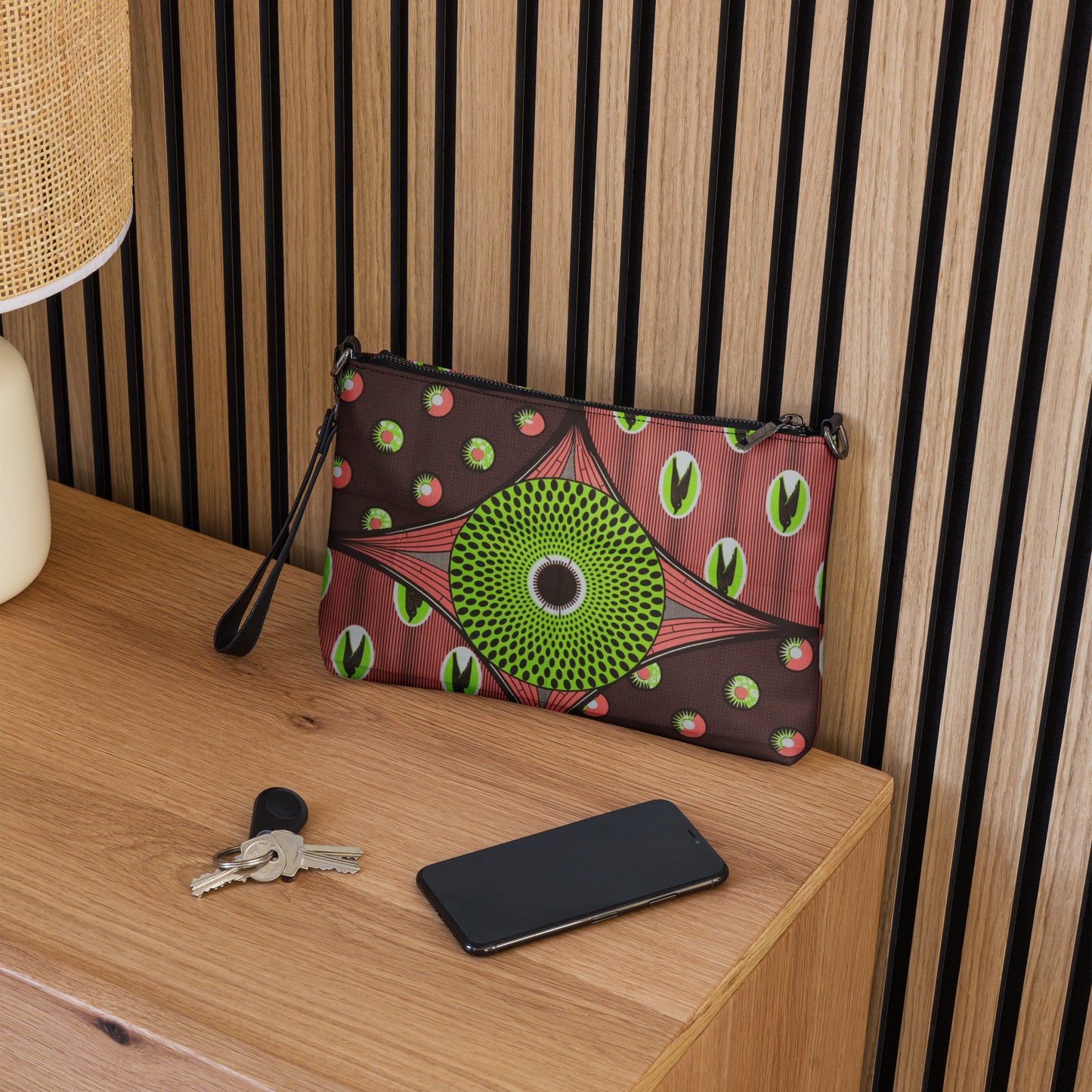 Green On Peach Brown Ankara Crossbody Bag