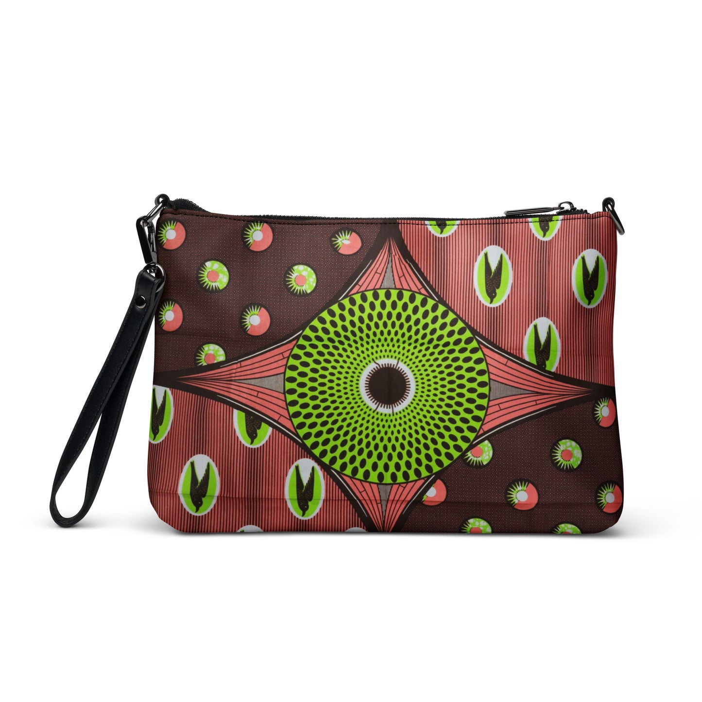 Green On Peach Brown Ankara Crossbody Bag