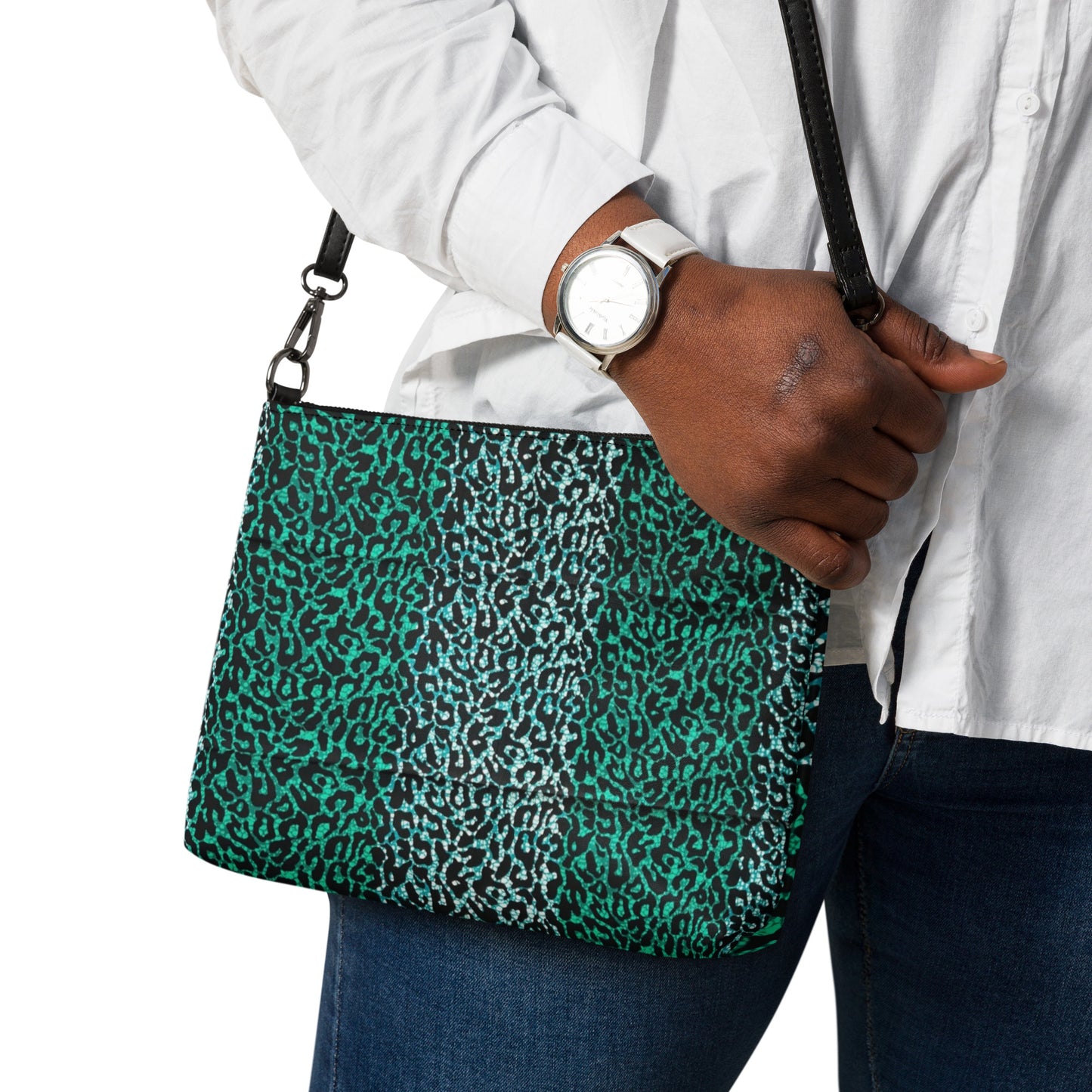 Green Leopard Ankara Crossbody Bag