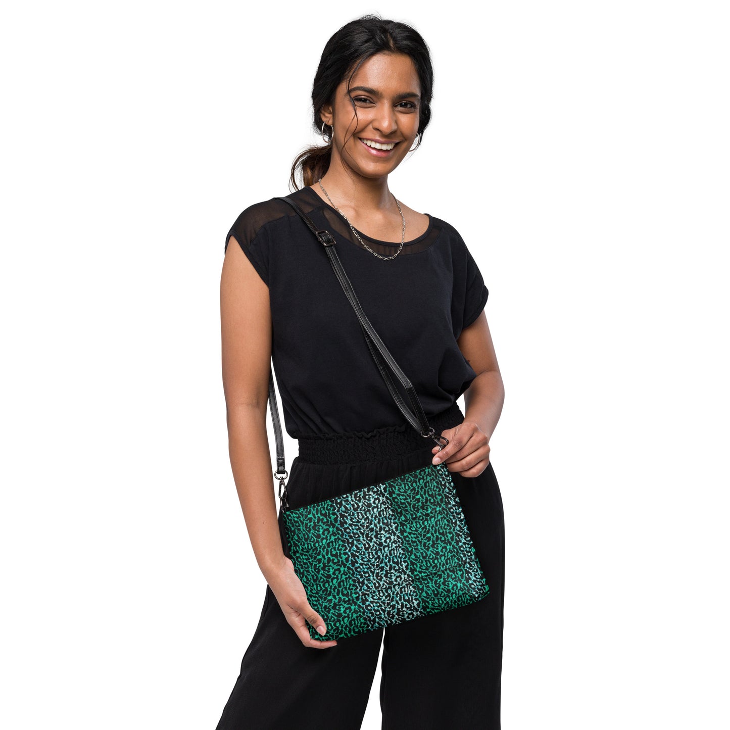 Green Leopard Ankara Crossbody Bag