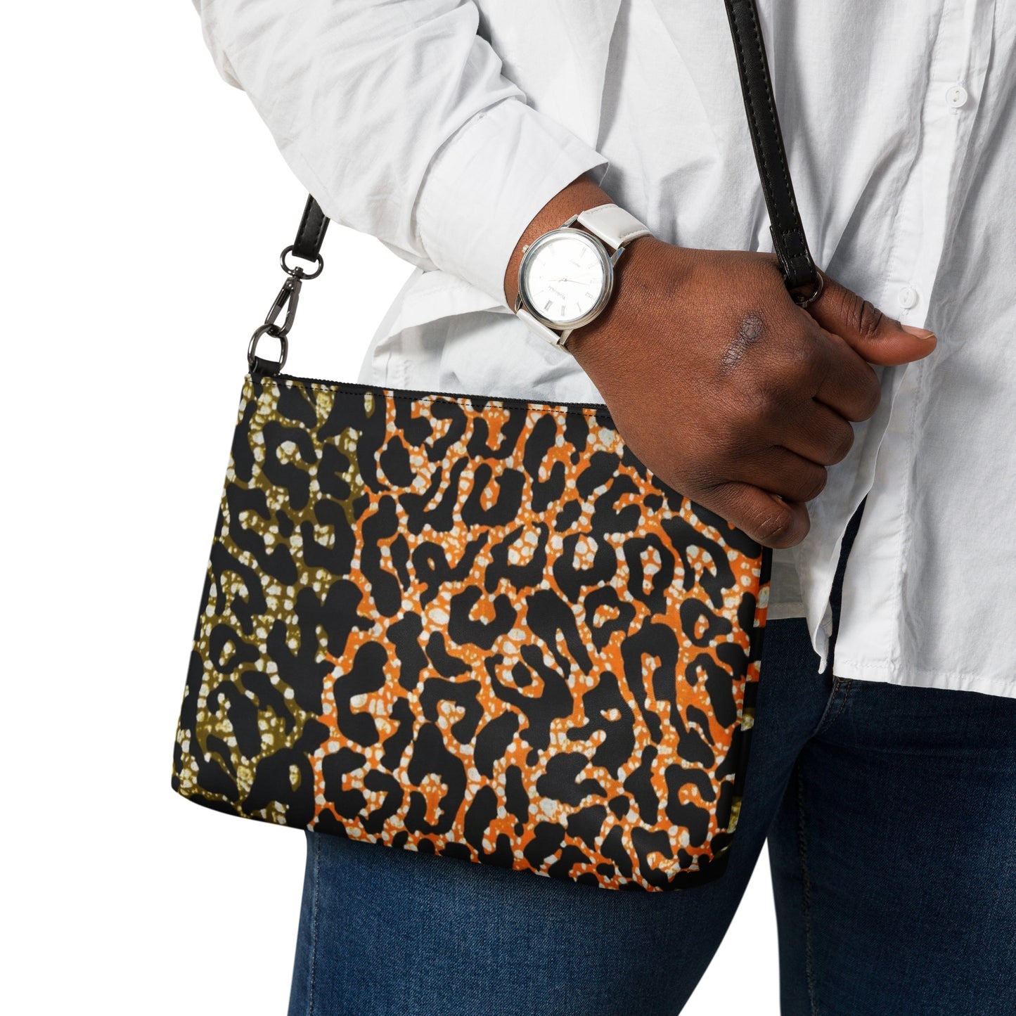 Green Orange Leopard Ankara Crossbody Bag