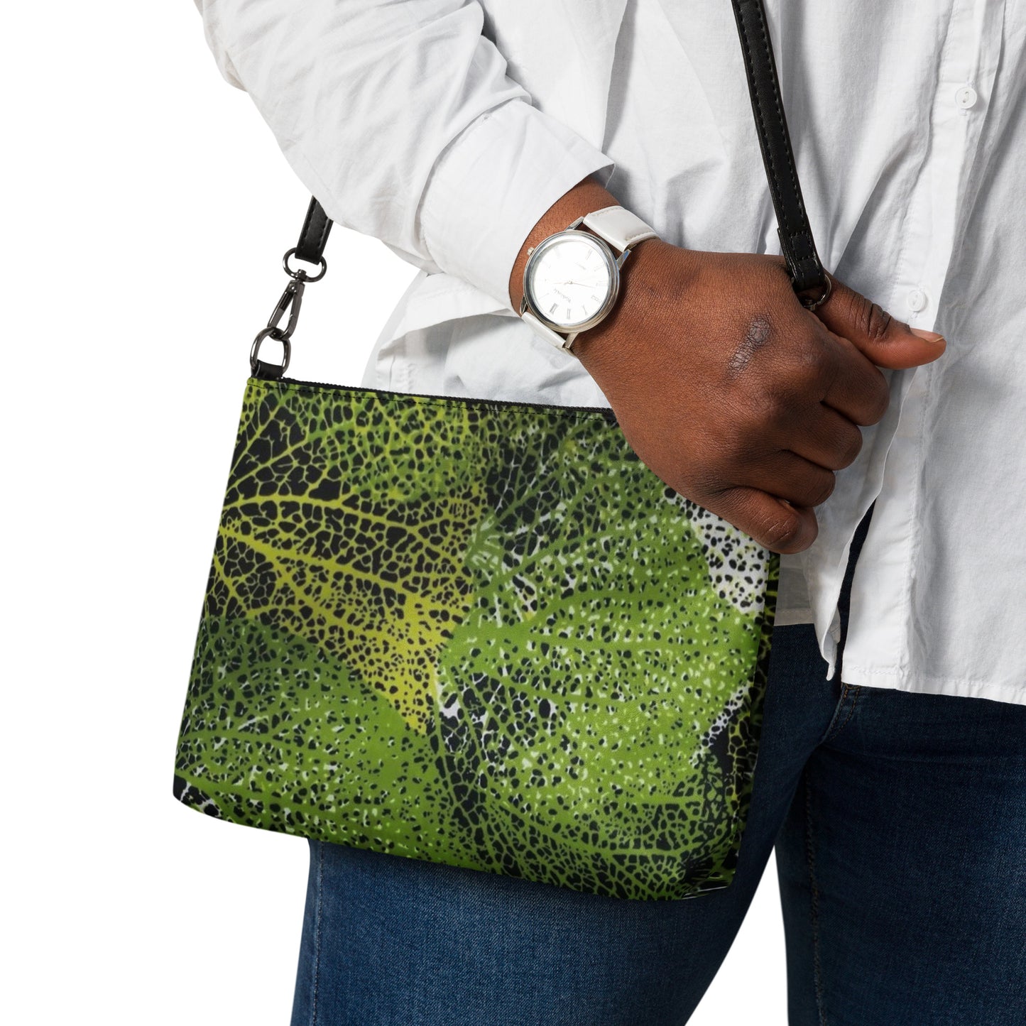 Green Spine Leaves Ankara Crossbody Bag