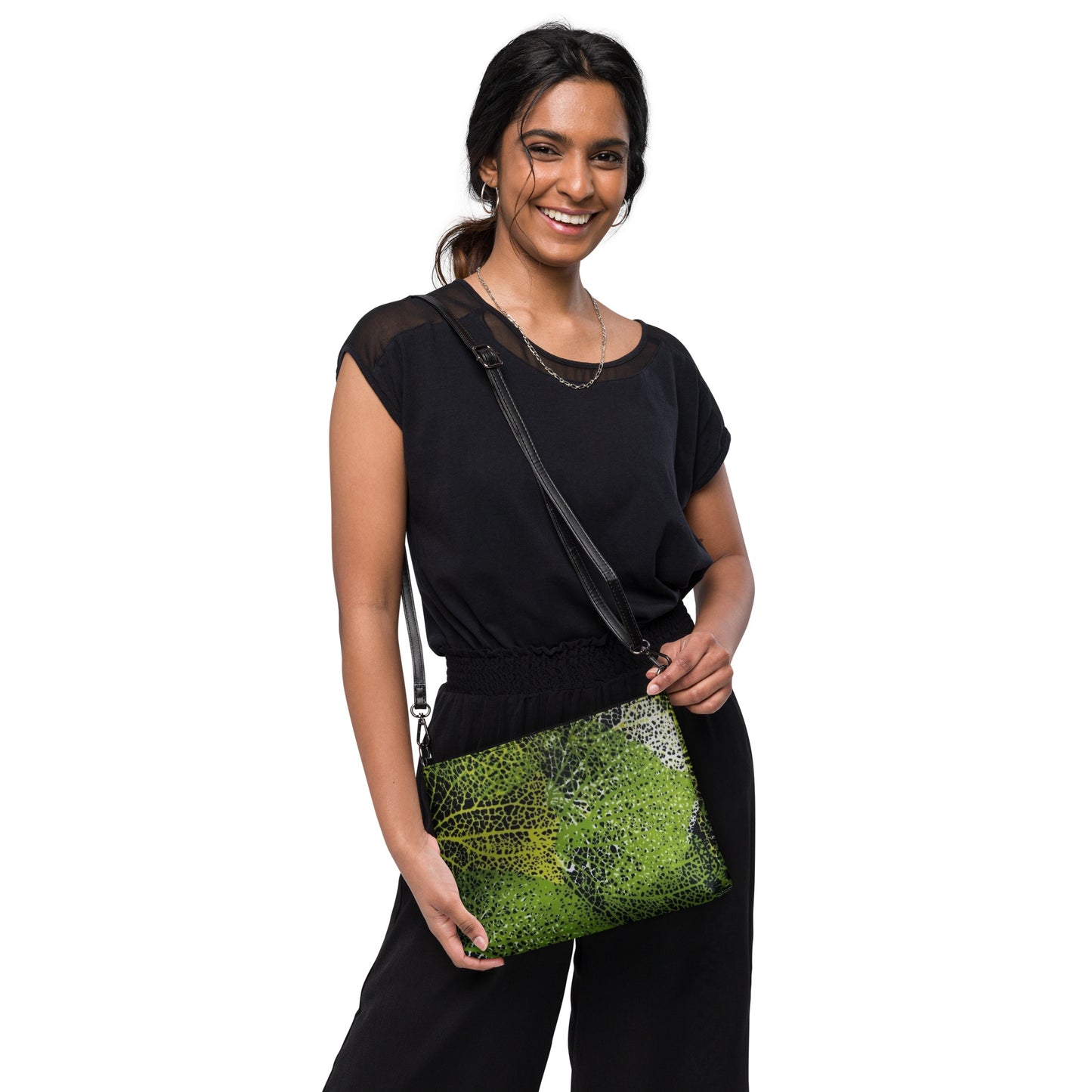 Green Spine Leaves Ankara Crossbody Bag