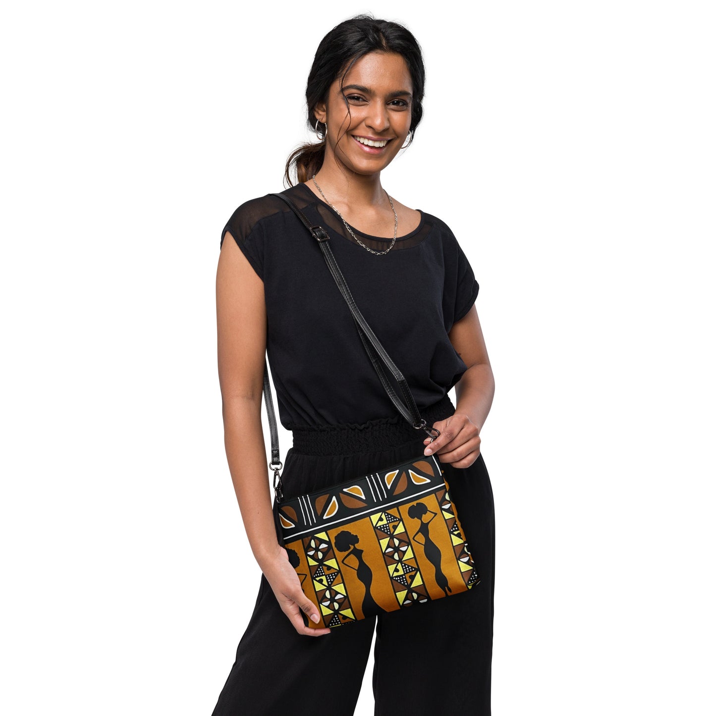 Ladies Black Brown Ankara Crossbody Bag