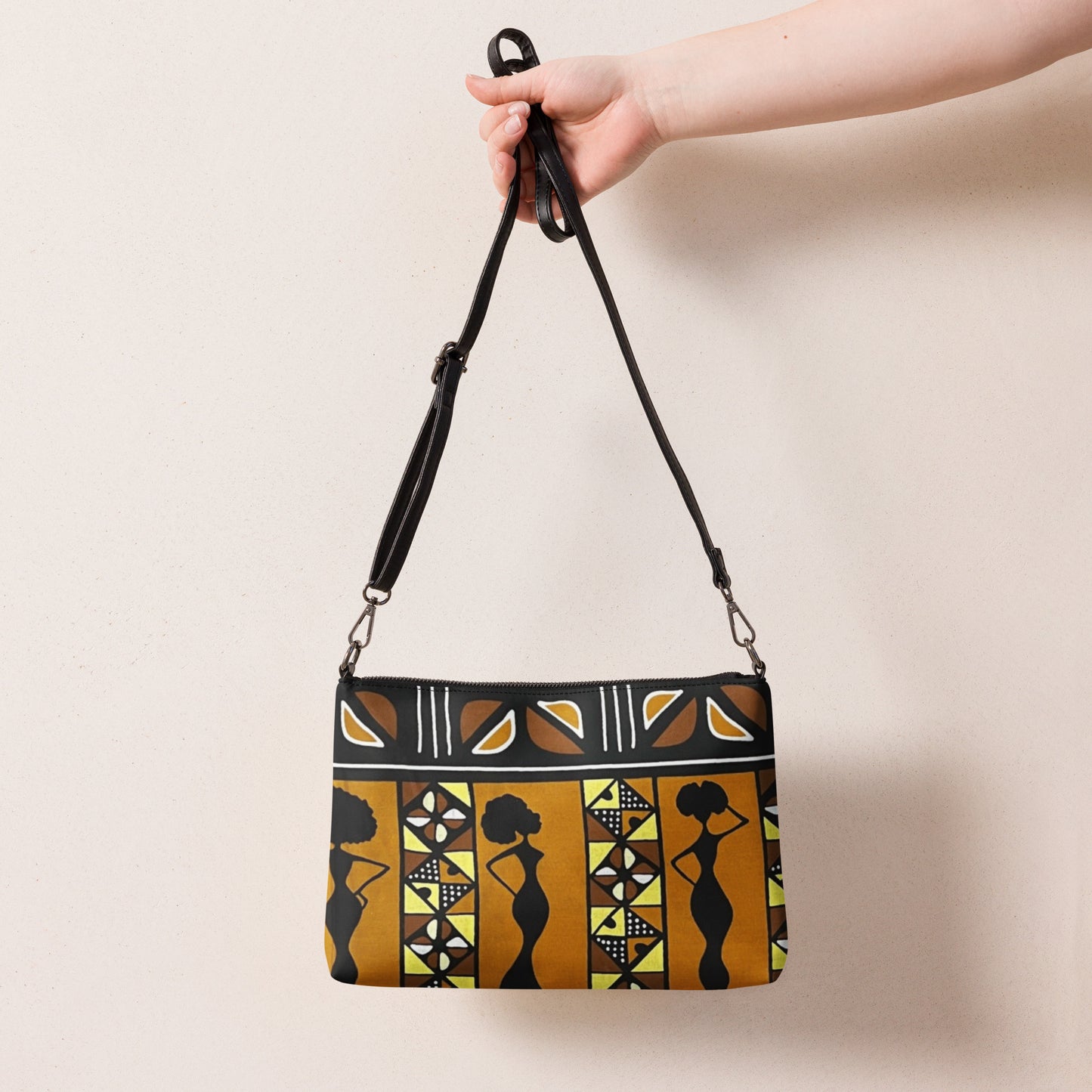 Ladies Black Brown Ankara Crossbody Bag