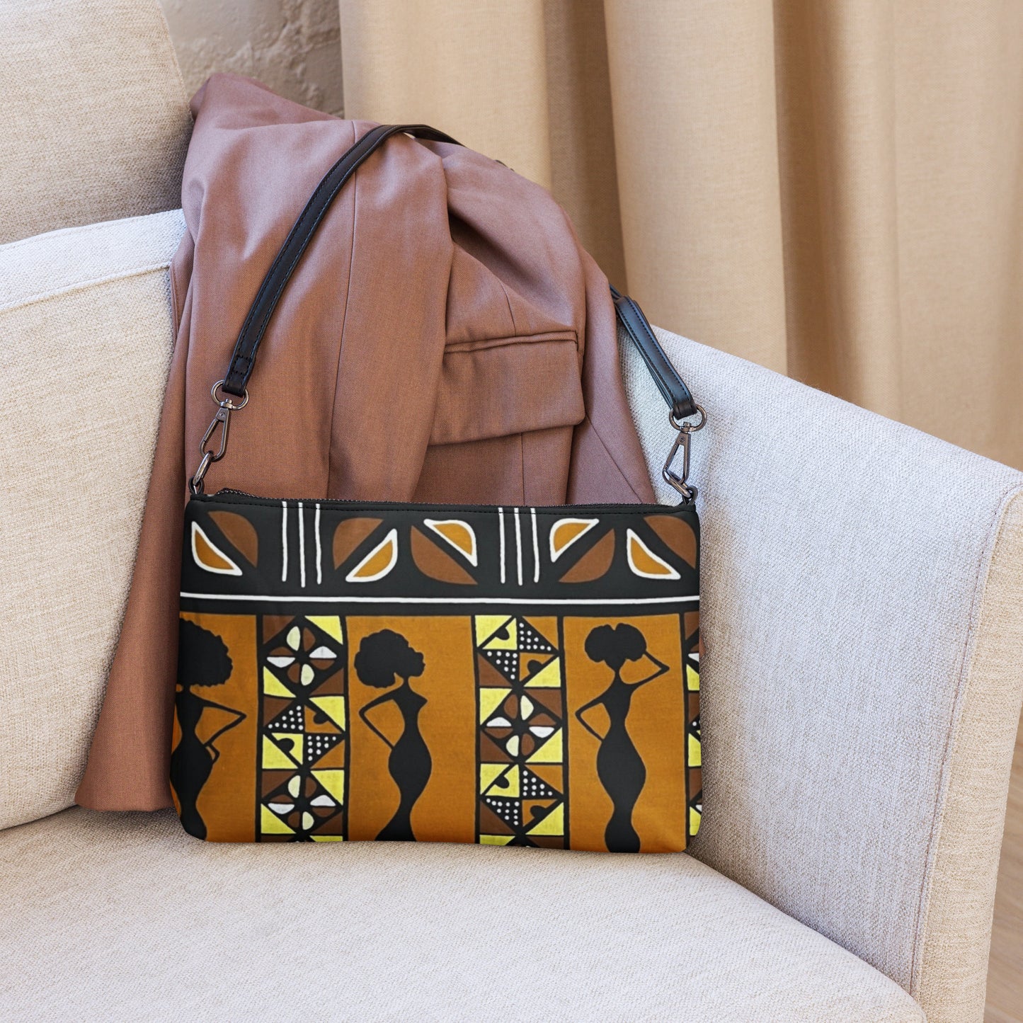 Ladies Black Brown Ankara Crossbody Bag