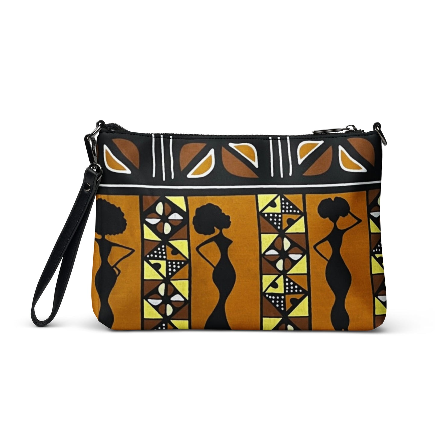 Ladies Black Brown Ankara Crossbody Bag