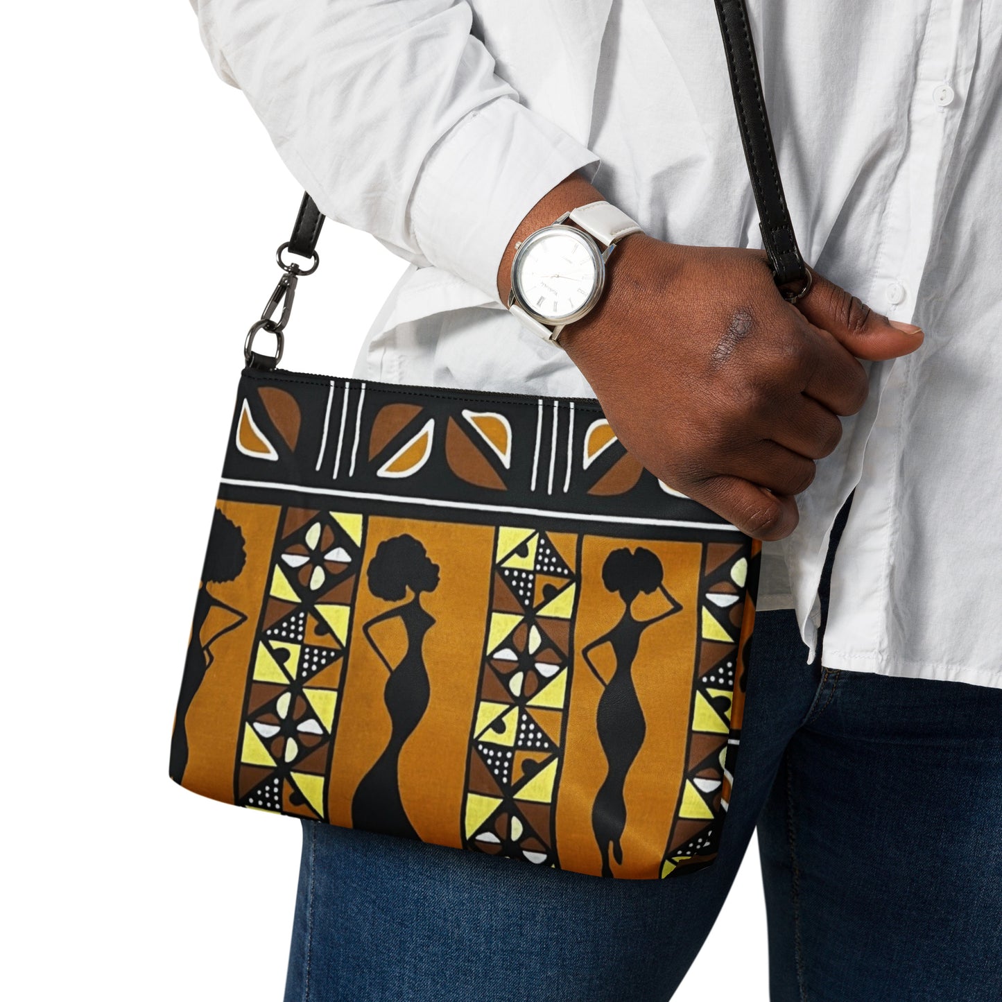 Ladies Black Brown Ankara Crossbody Bag