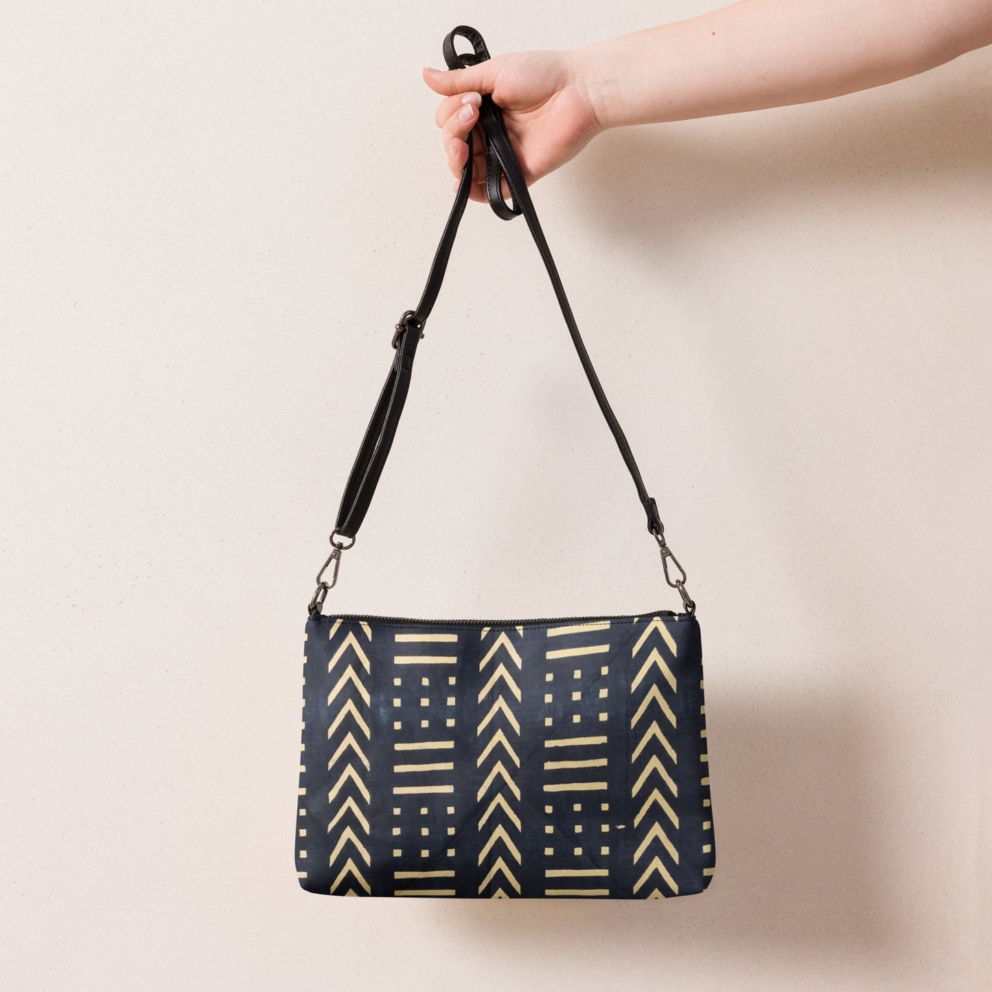 Light Brown & Black Bogolan Ankara Crossbody Bag