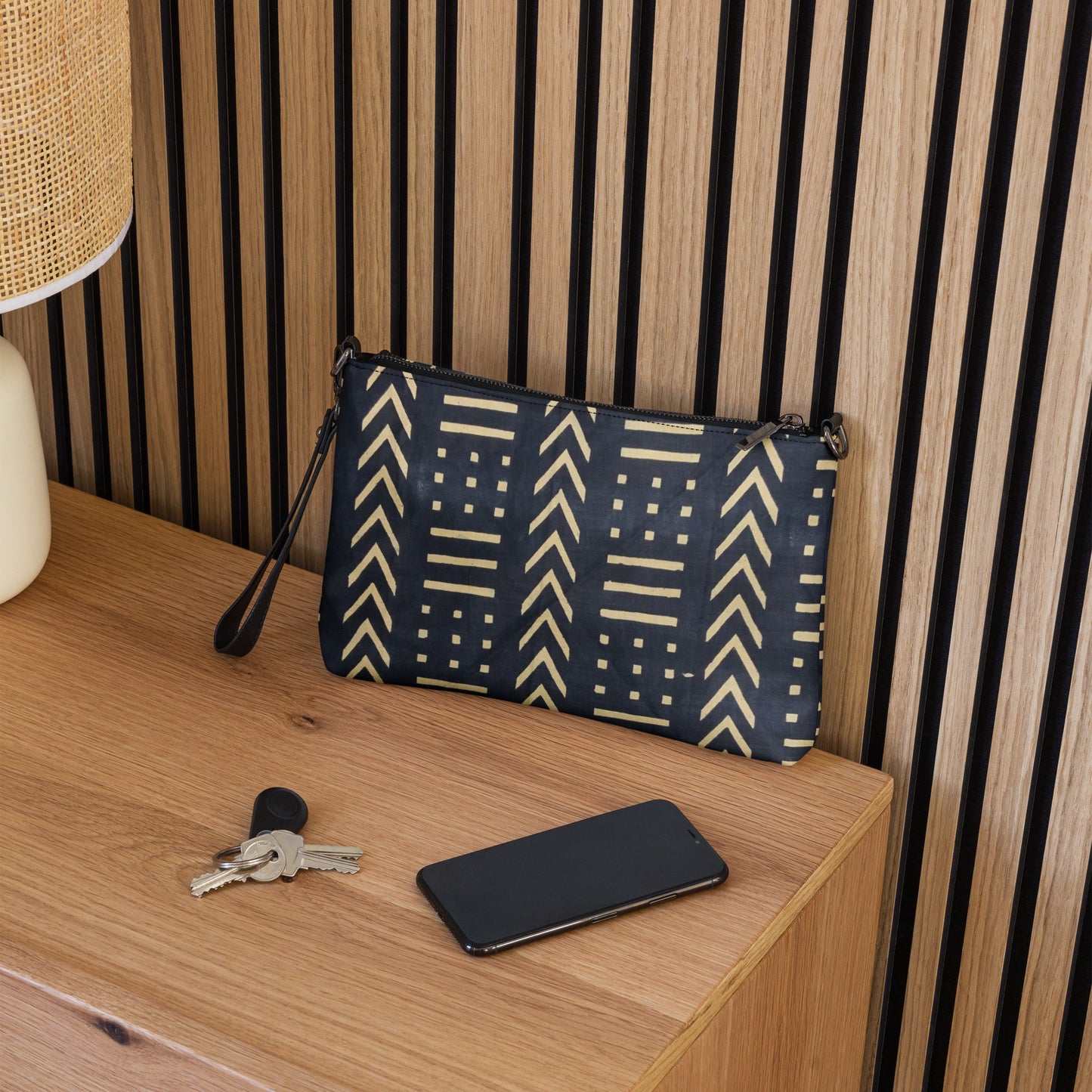 Light Brown & Black Bogolan Ankara Crossbody Bag