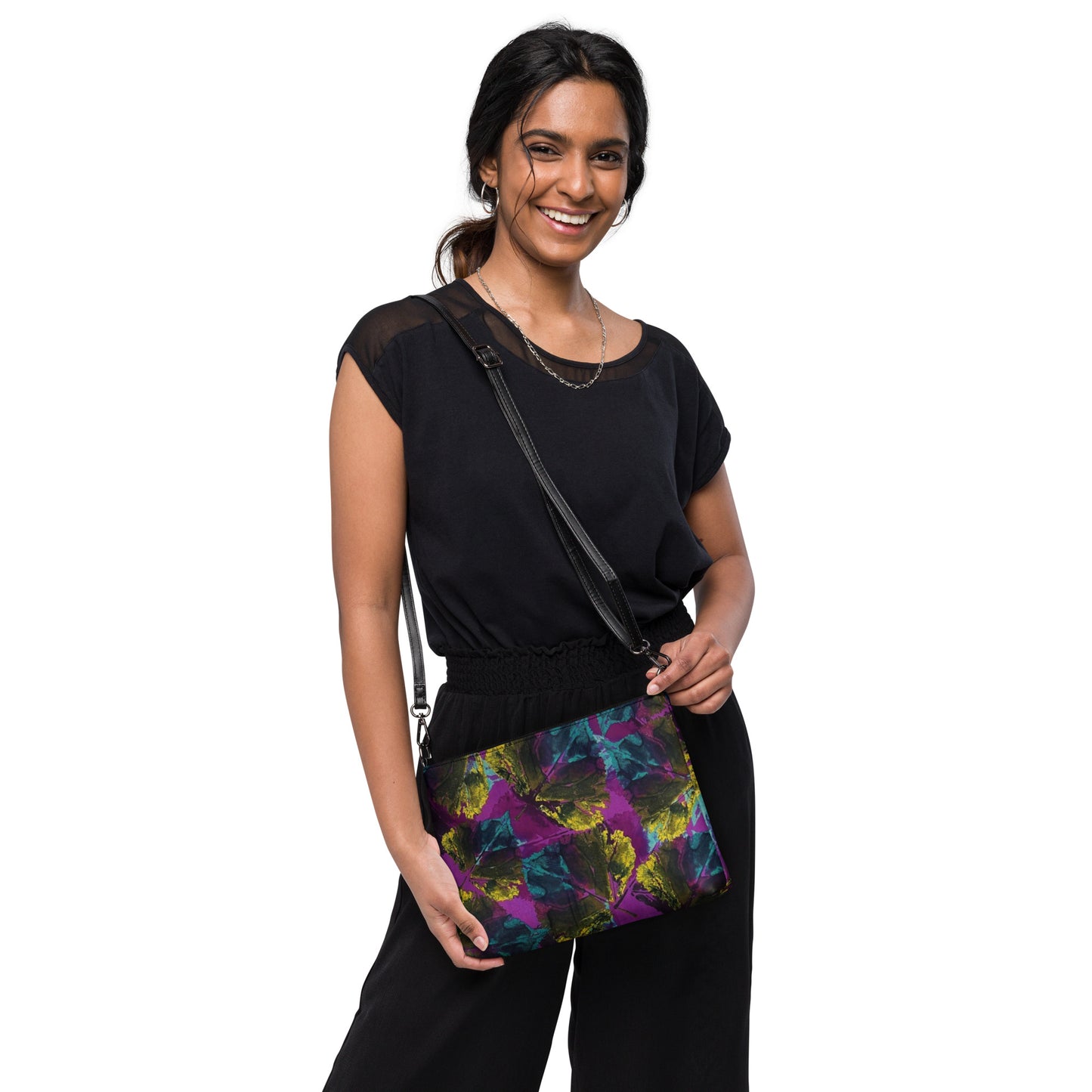 Multicolour Leaves On Purple Ankara Crossbody Bag