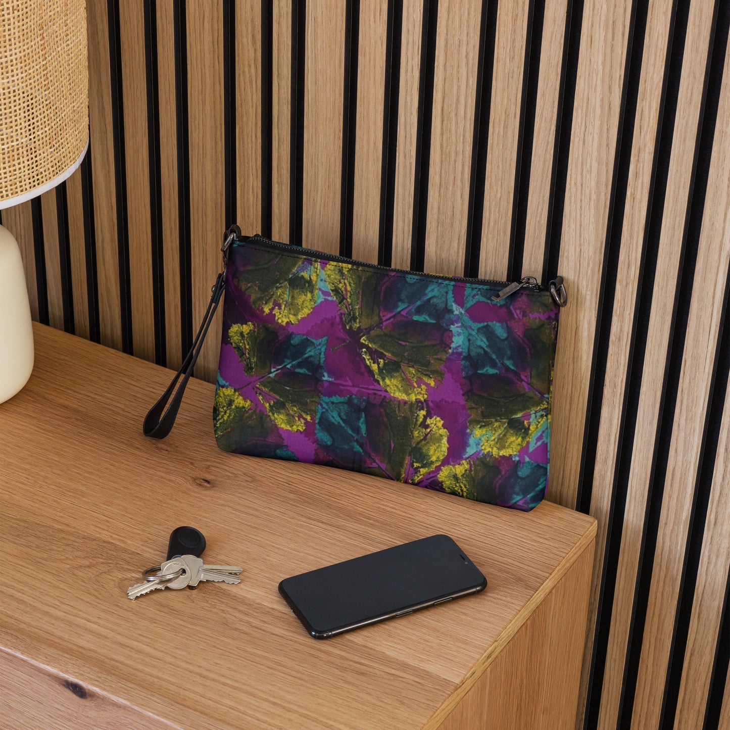 Multicolour Leaves On Purple Ankara Crossbody Bag