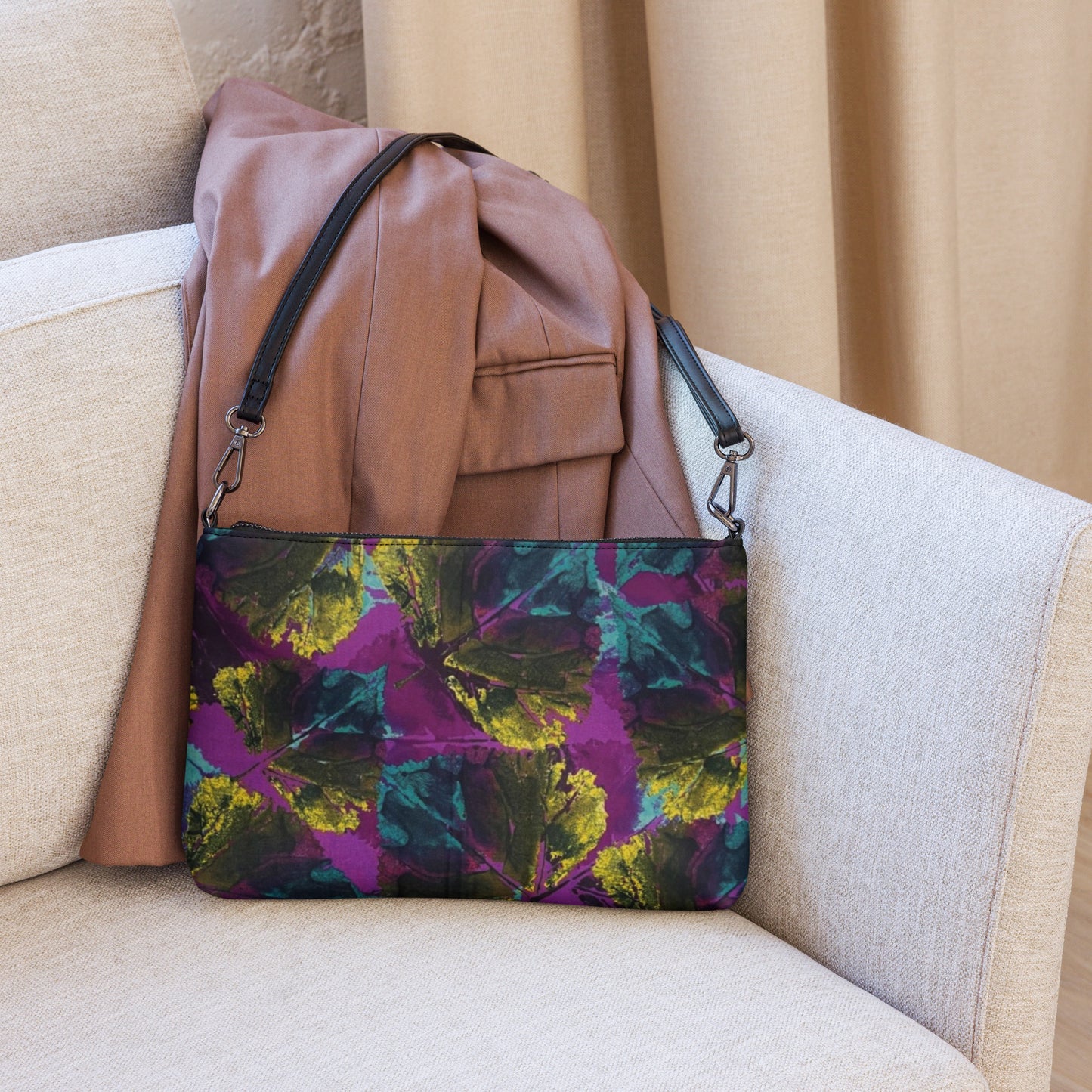 Multicolour Leaves On Purple Ankara Crossbody Bag