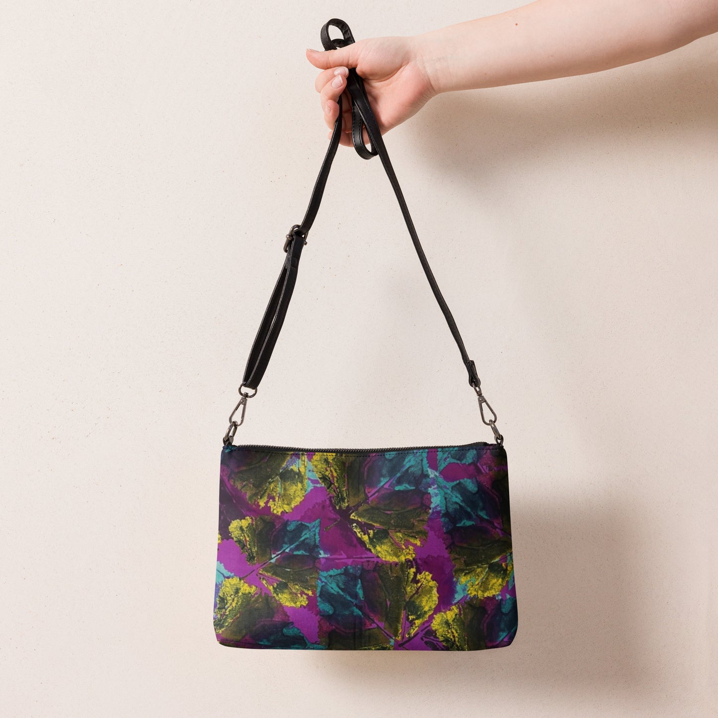 Multicolour Leaves On Purple Ankara Crossbody Bag