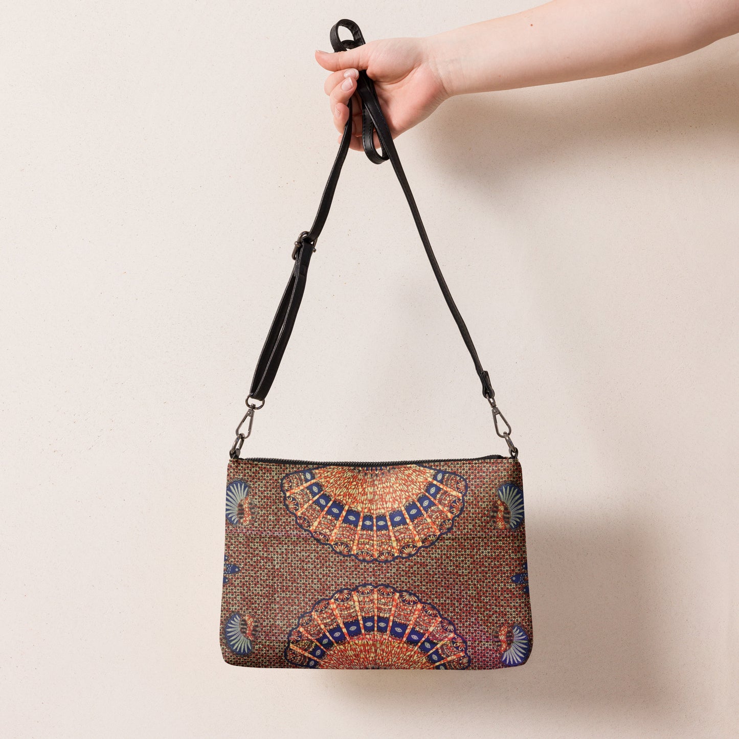 Navy On Peach Shells Ankara Crossbody Bag