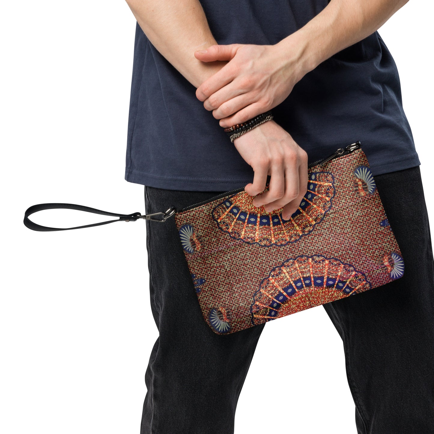 Navy On Peach Shells Ankara Crossbody Bag