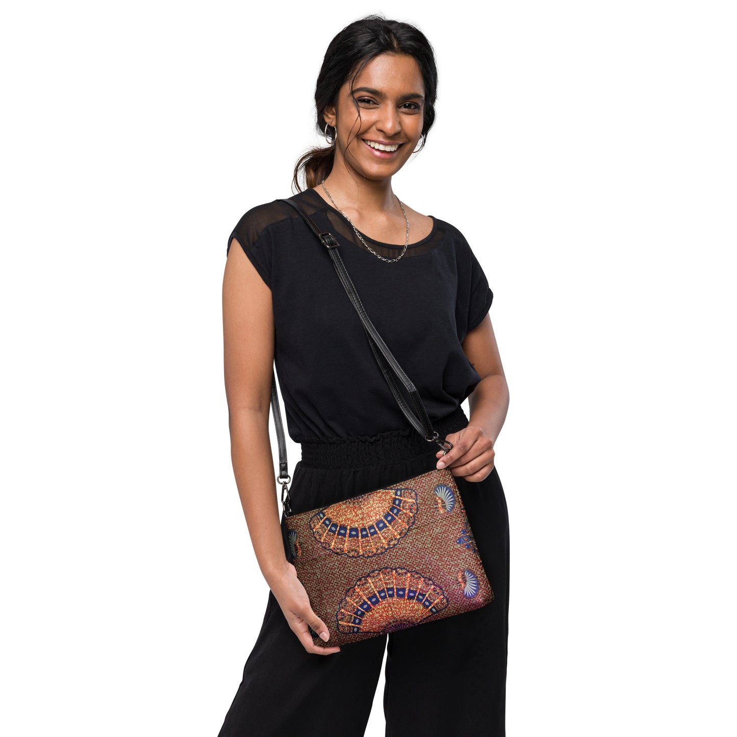 Navy On Peach Shells Ankara Crossbody Bag