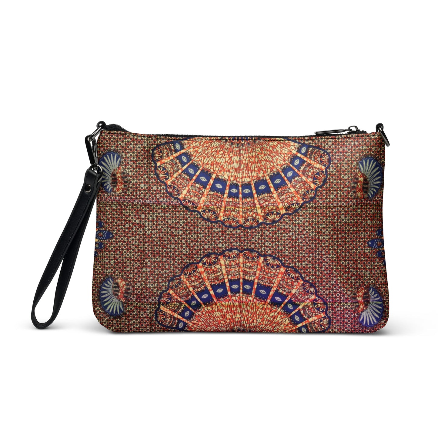 Navy On Peach Shells Ankara Crossbody Bag