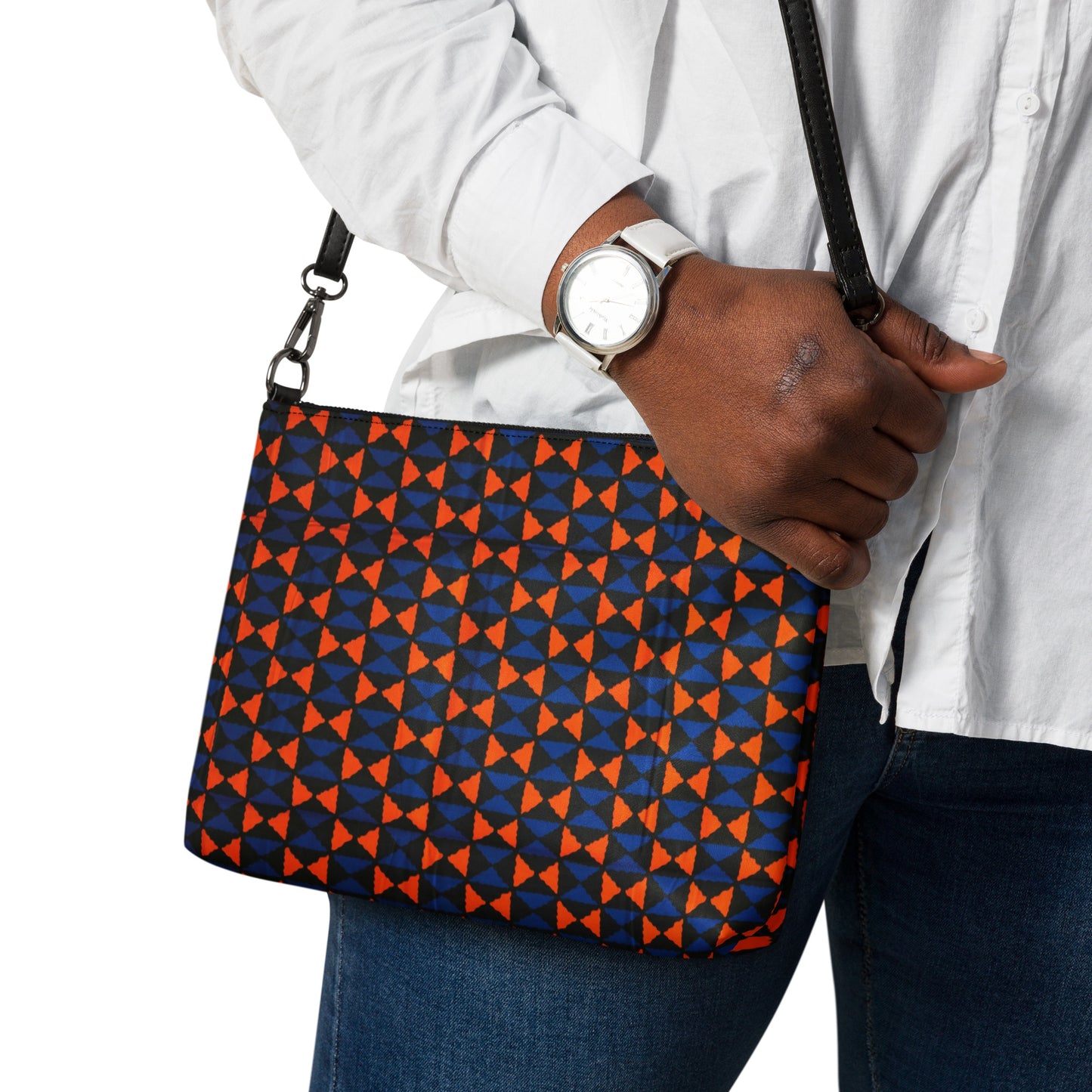 Orange & Blue Triangle Ankara Crossbody Bag