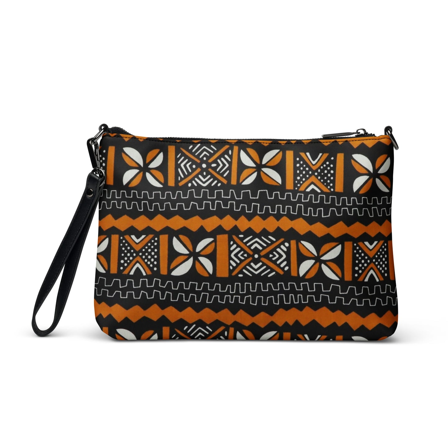 Orange Black & White Bogolan Ankara Crossbody Bag