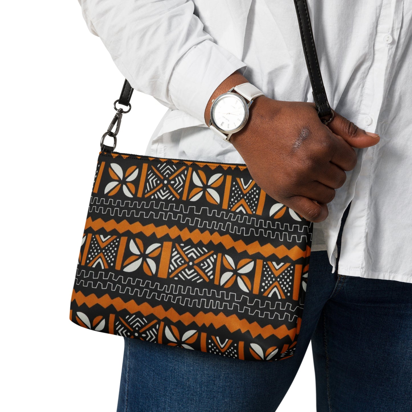 Orange Black & White Bogolan Ankara Crossbody Bag