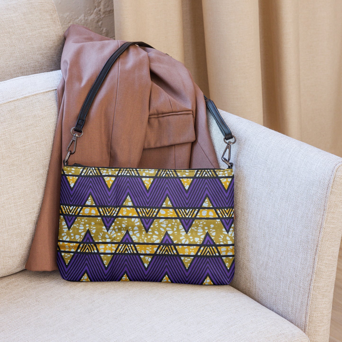 Purple & Yellow Kente Ankara Crossbody Bag