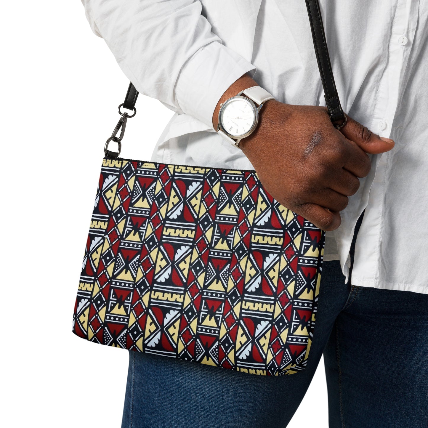 Red Cream Black & White Bogolan Ankara Crossbody Bag