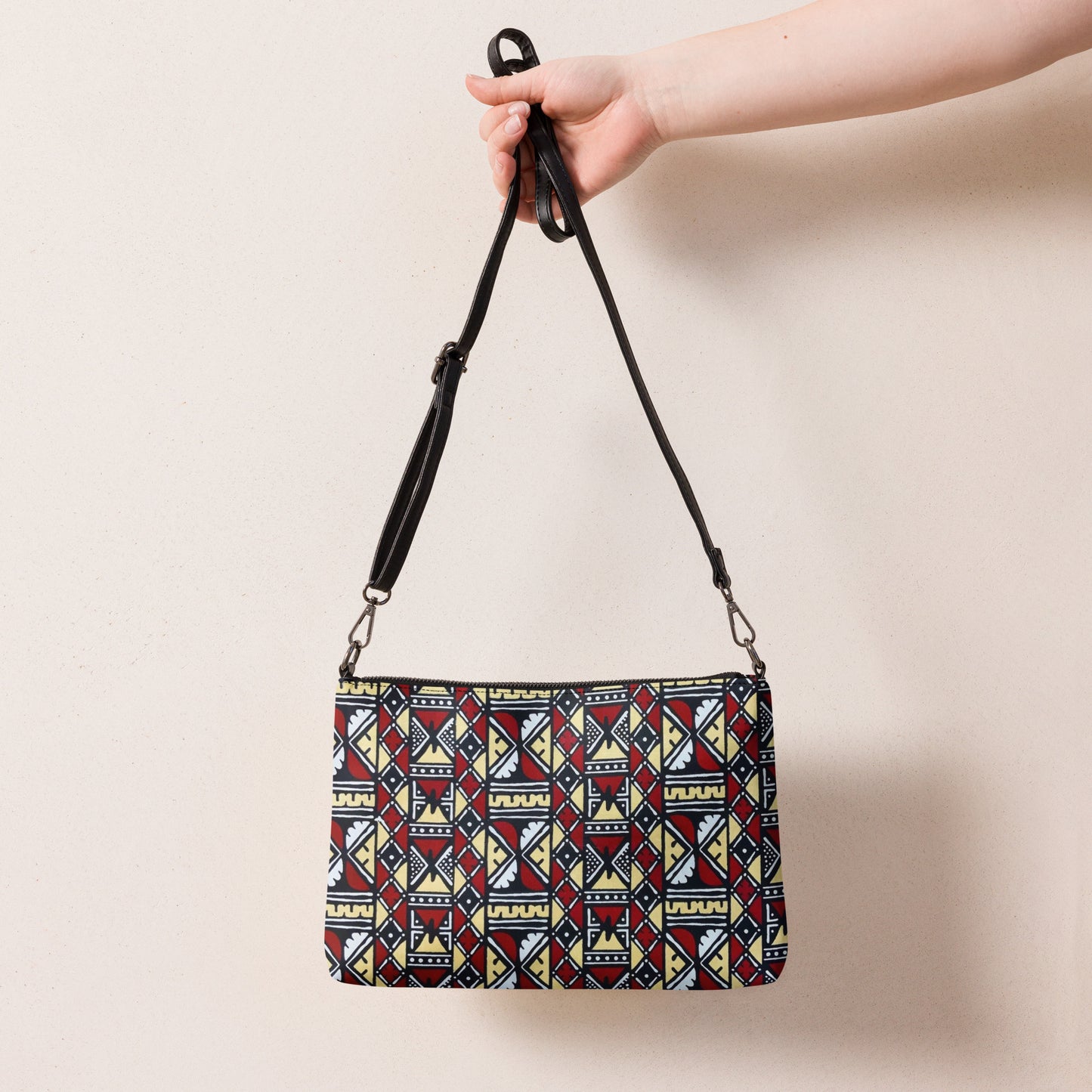 Red Cream Black & White Bogolan Ankara Crossbody Bag