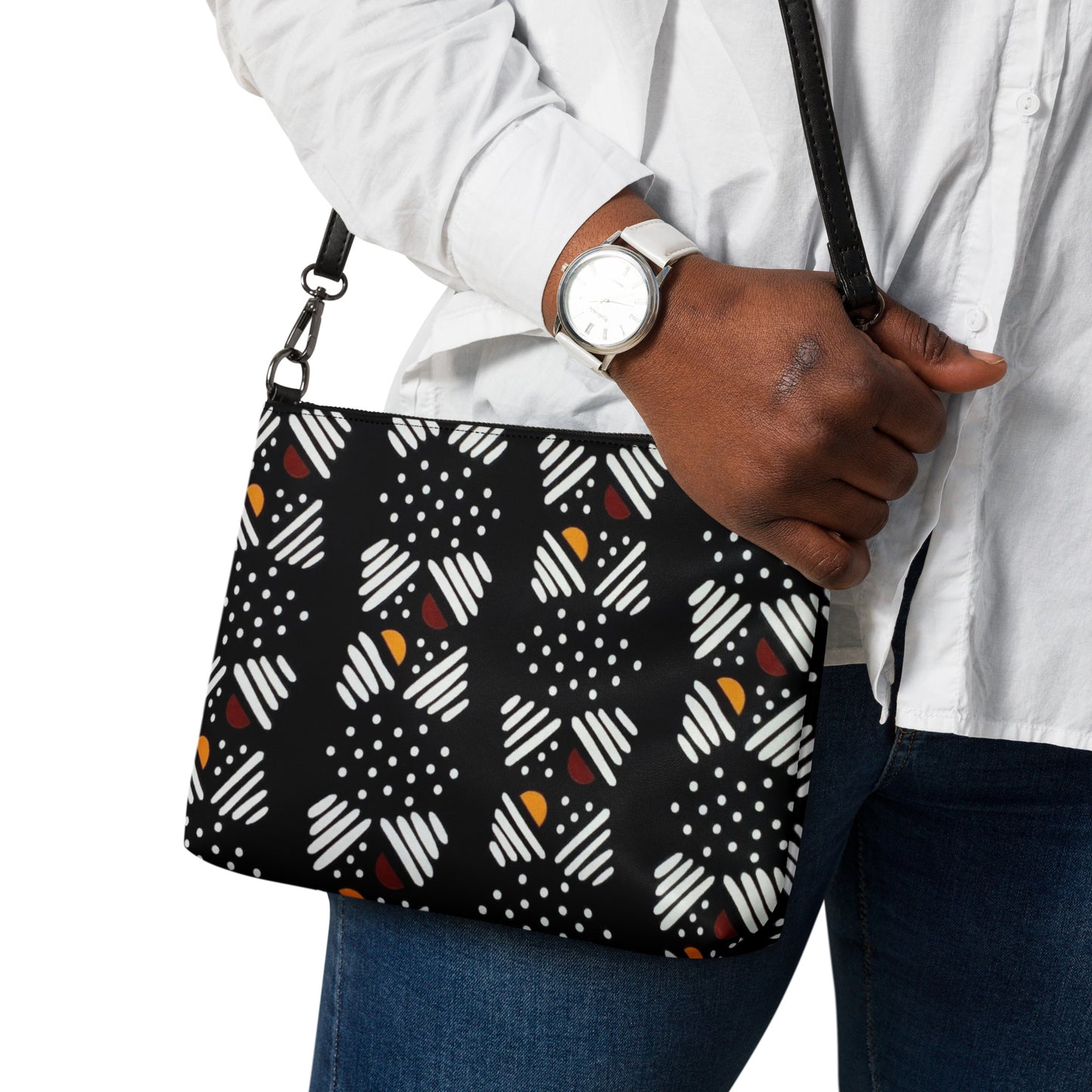 Red Yellow Black & White Bogolan Ankara Crossbody Bag