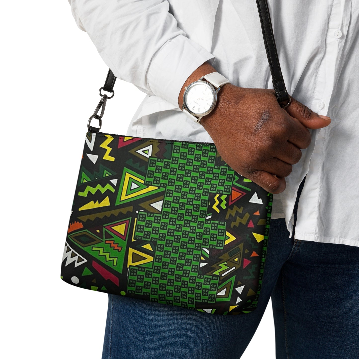 Vibrant Multicolour Green Black Yellow Red Ethnic Ankara Crossbody Bag