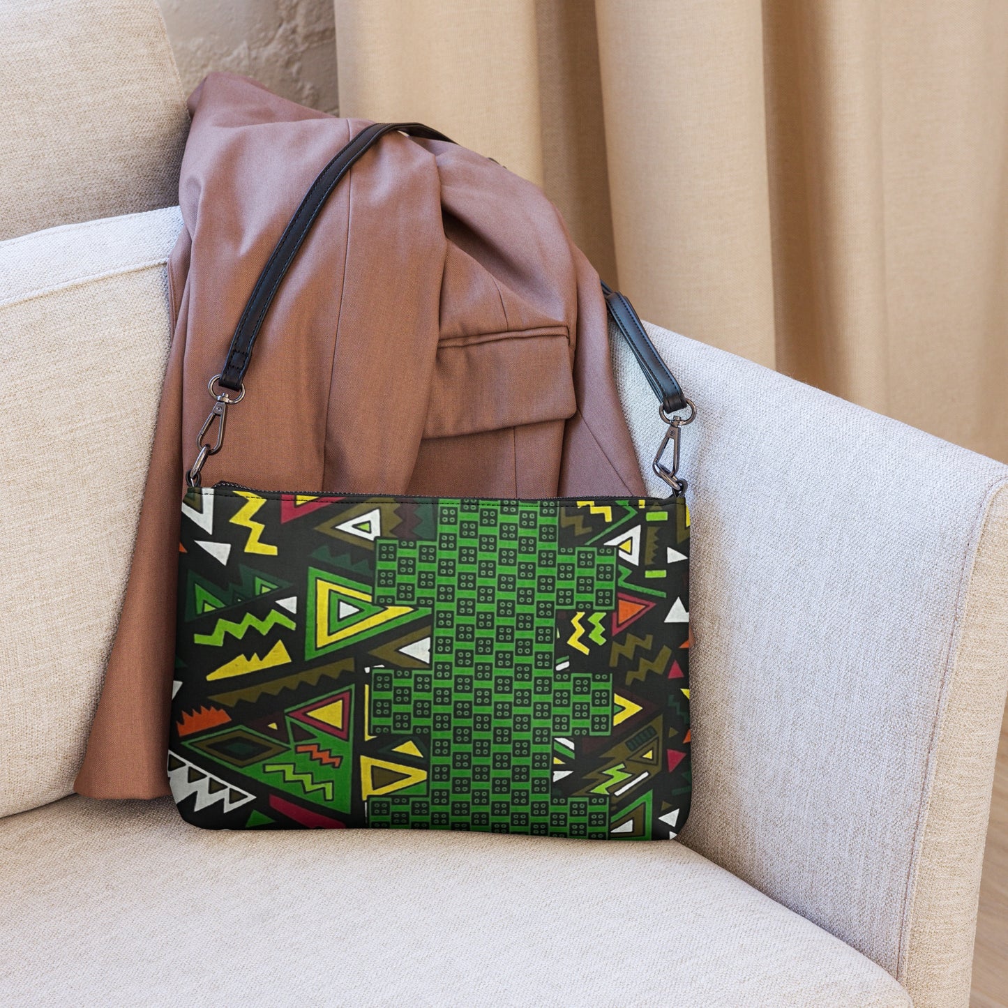 Vibrant Multicolour Green Black Yellow Red Ethnic Ankara Crossbody Bag