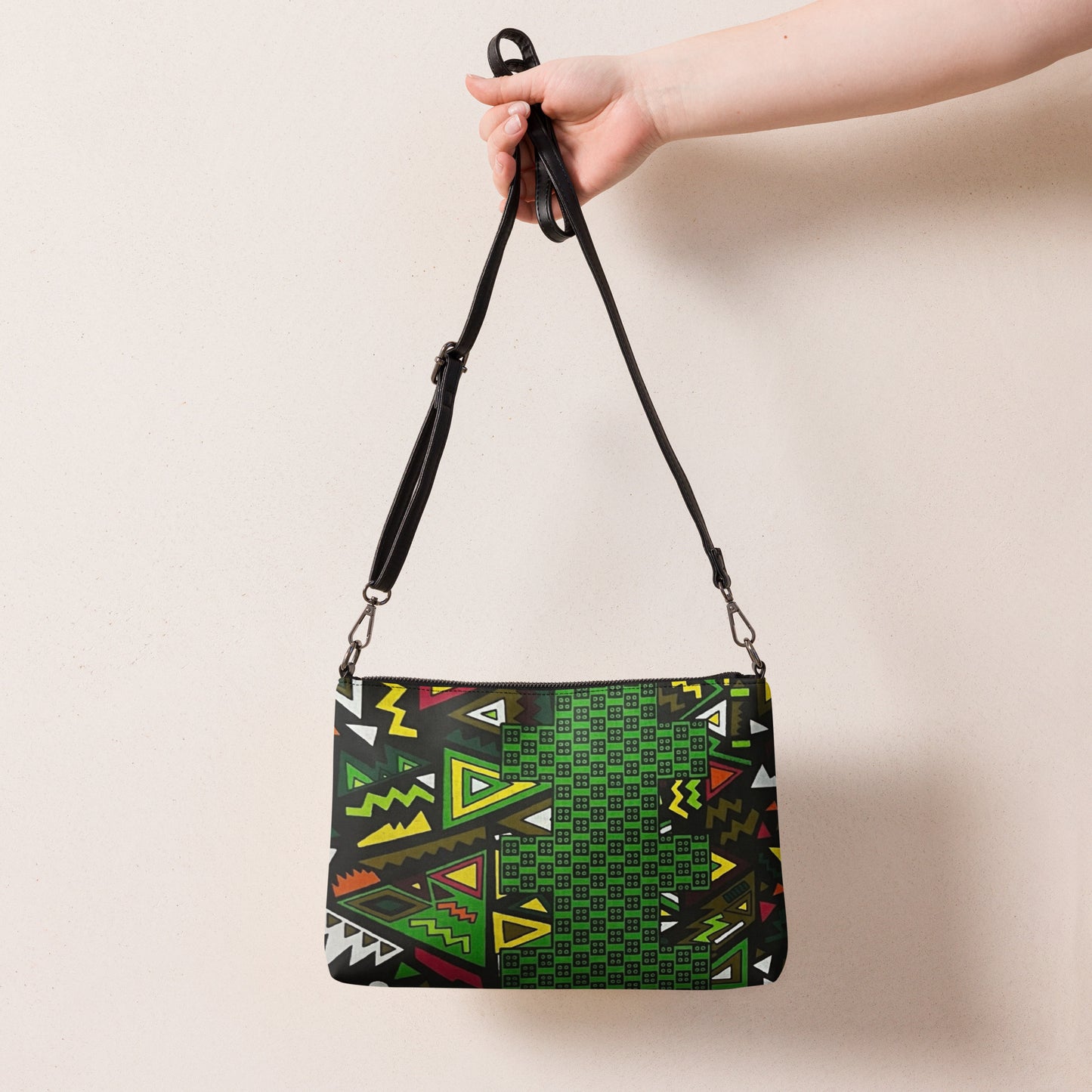 Vibrant Multicolour Green Black Yellow Red Ethnic Ankara Crossbody Bag