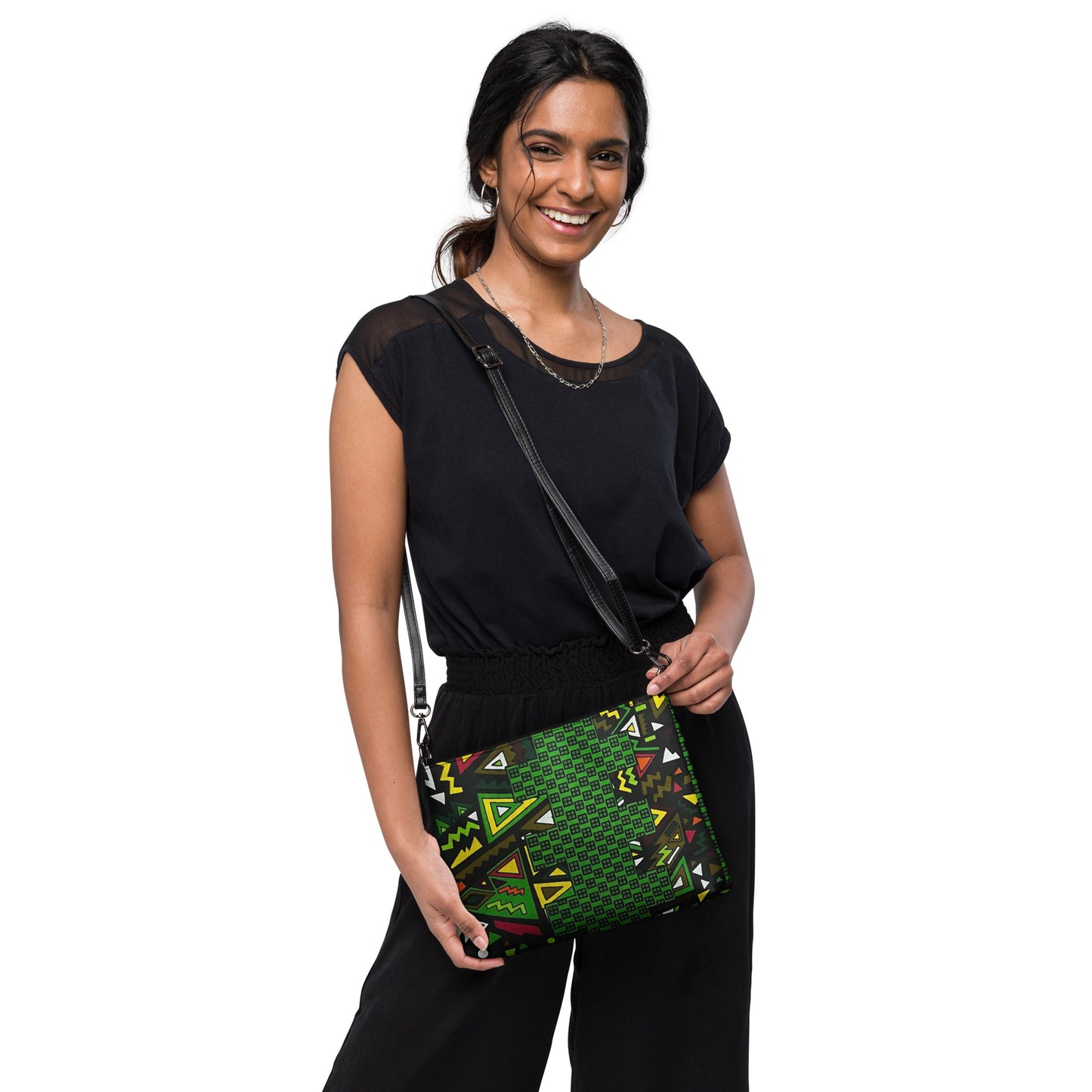 Vibrant Multicolour Green Black Yellow Red Ethnic Ankara Crossbody Bag