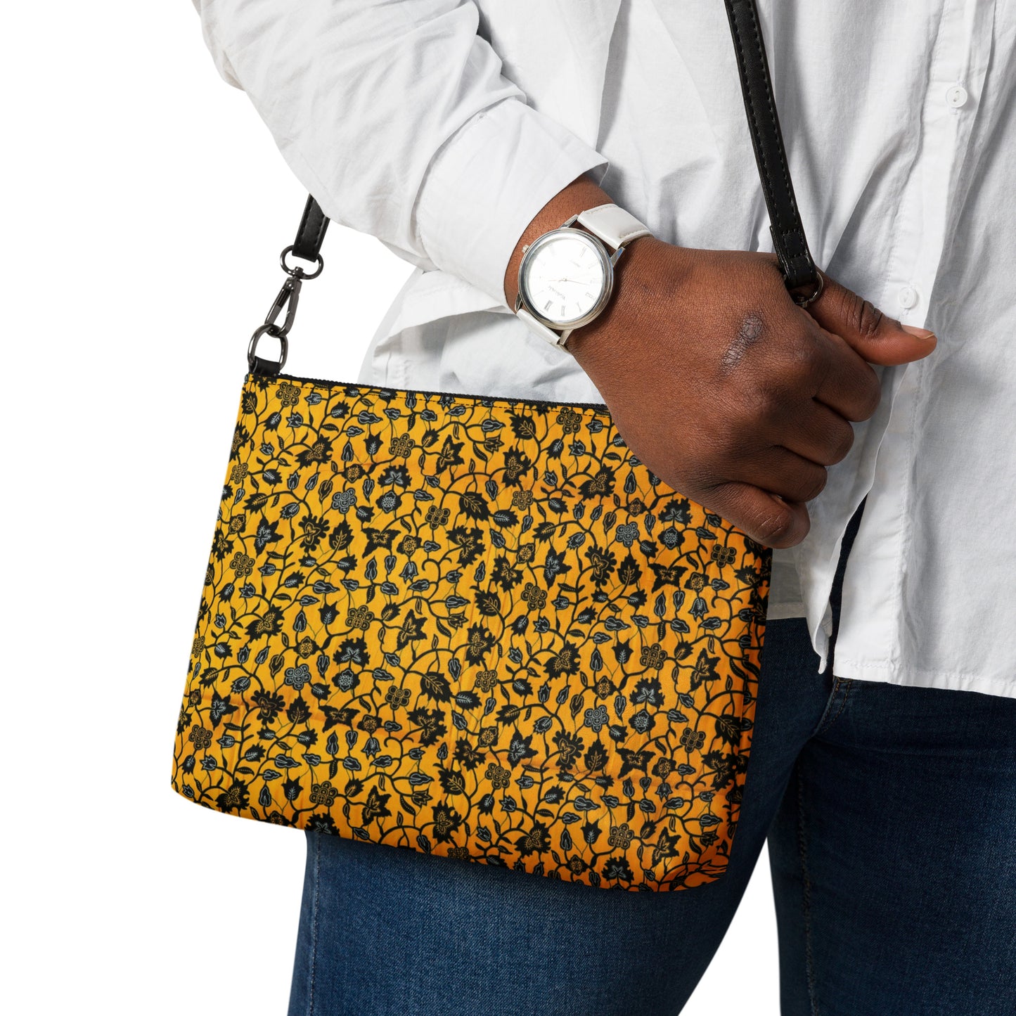 Yellow & Leaves Ankara Crossbody Bag