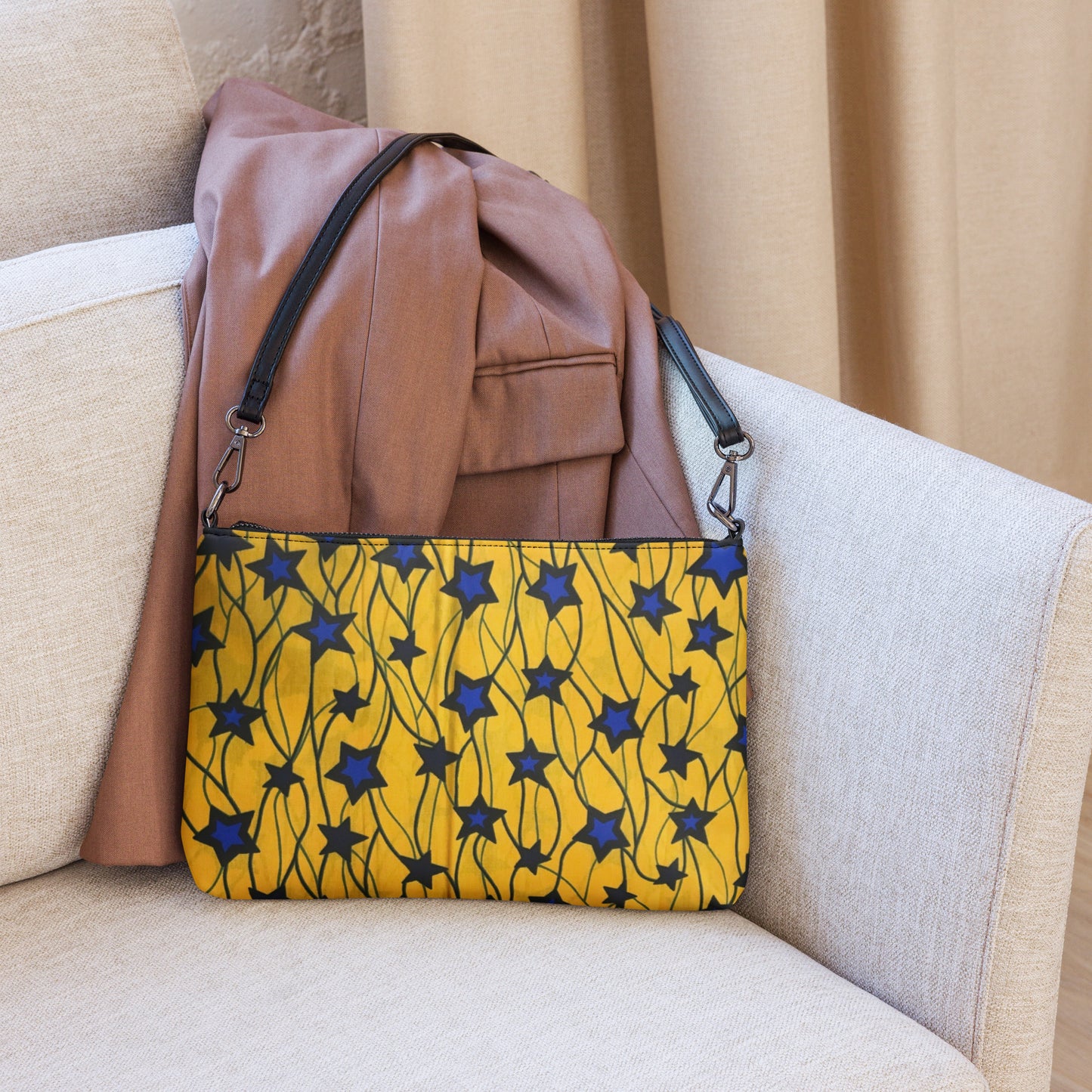 Yellow Blue Star Ankara Crossbody Bag