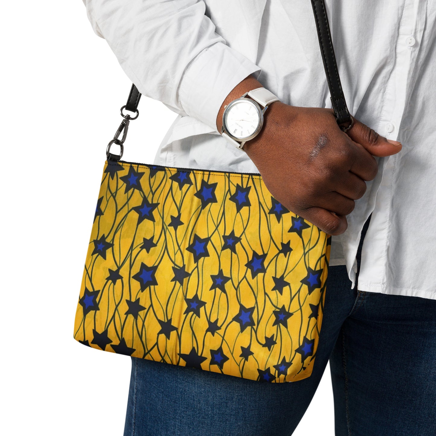 Yellow Blue Star Ankara Crossbody Bag