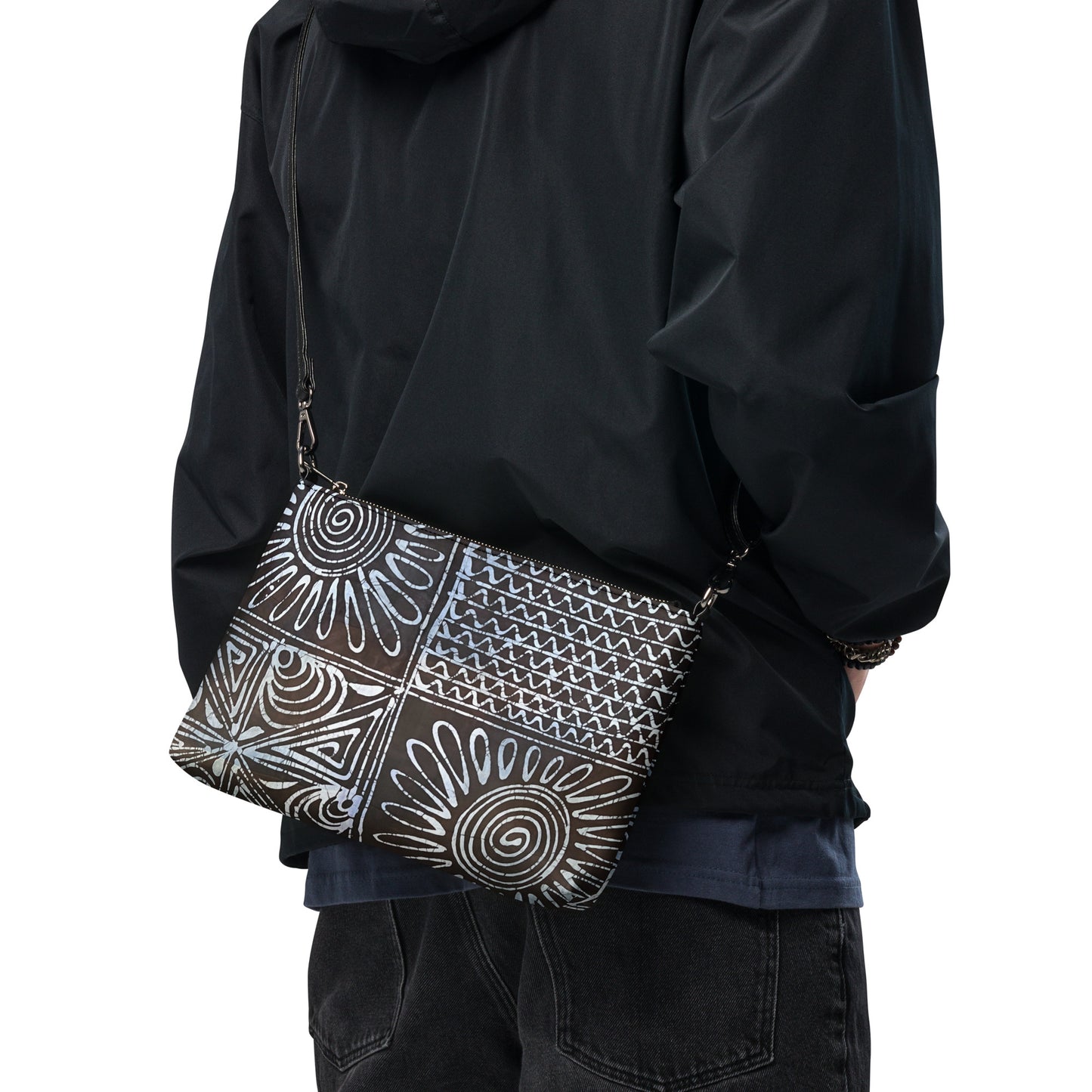 Abstract Cyan Blue Adire Crossbody Bag