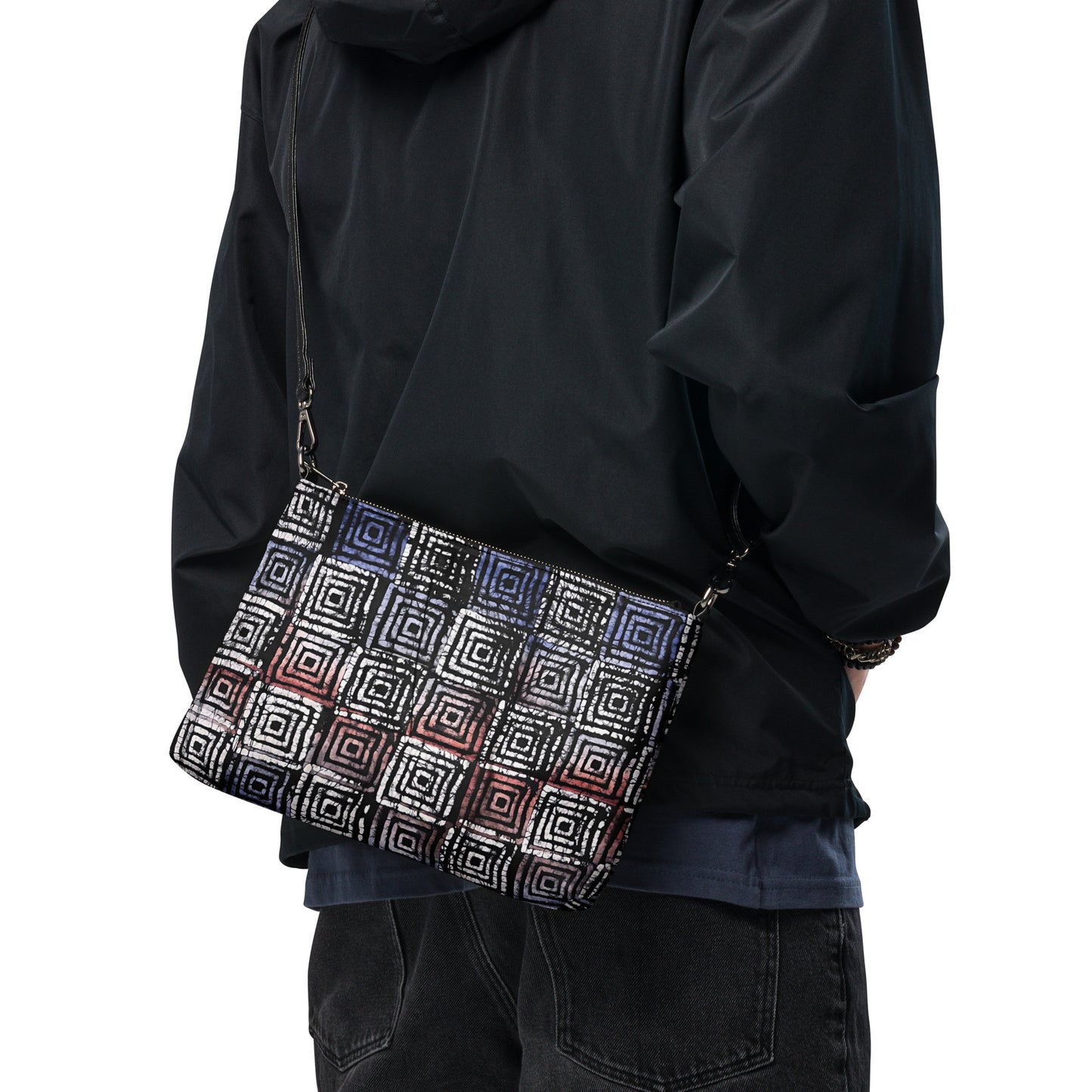 Hollow Squares Black Red Blue African Print Crossbody Bag